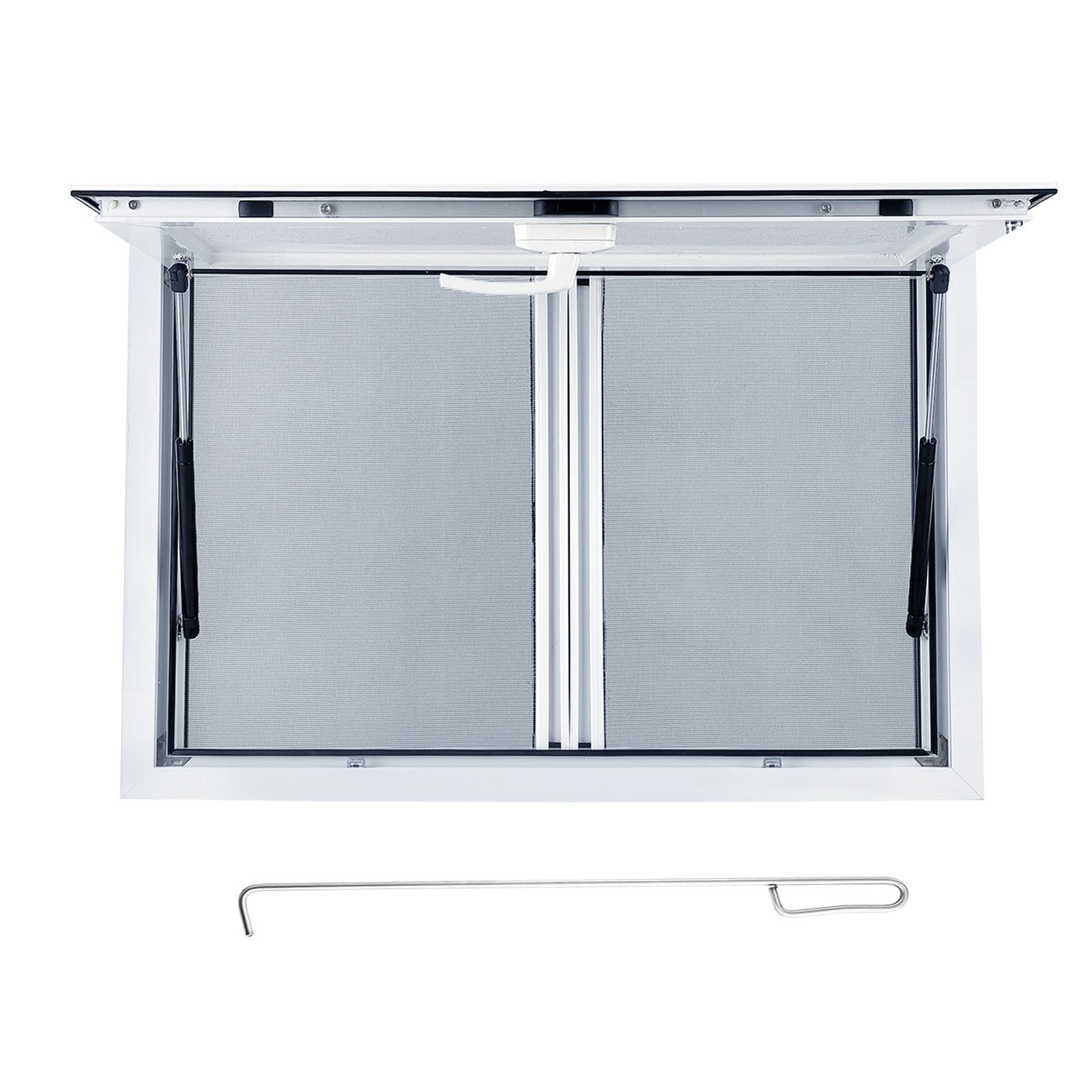 GarveeMore Anbaudach Aluminium-Servicefenster 121,9x91,4cm mit 85° Hydraulik-Markise, Edelstahl-Gitter & Doppeldichtung für Foodtruck & Wohnmobil