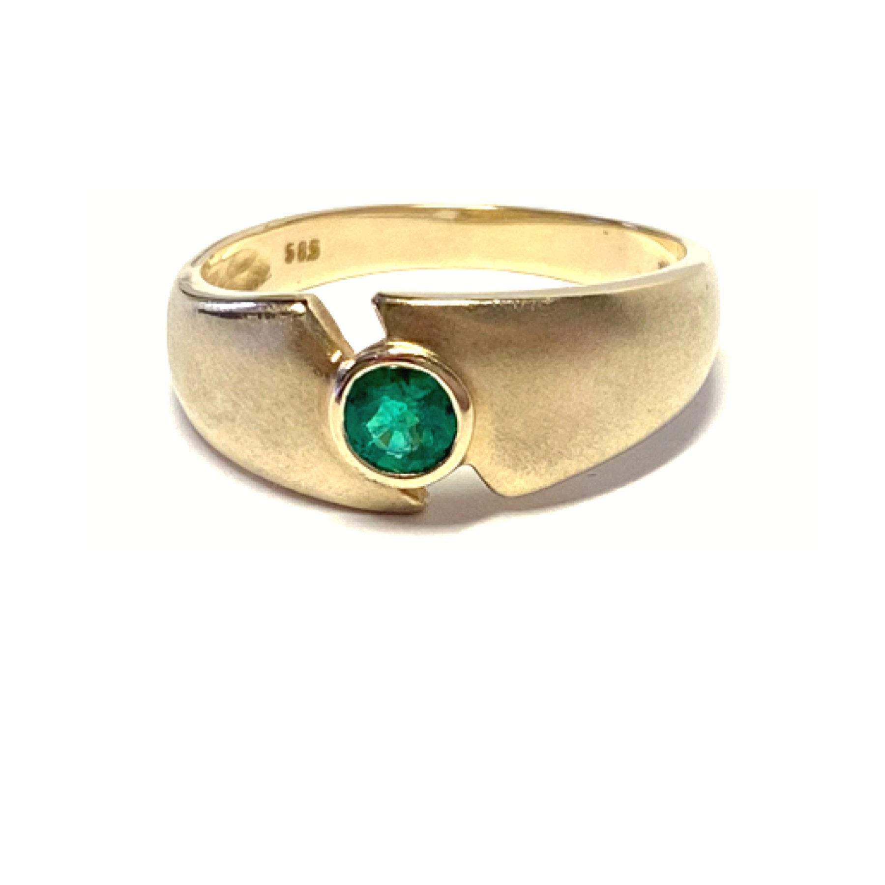 Schmuckset Ring 585/- Gelbgold Smaragd matt Solitärring Schmuckring #62