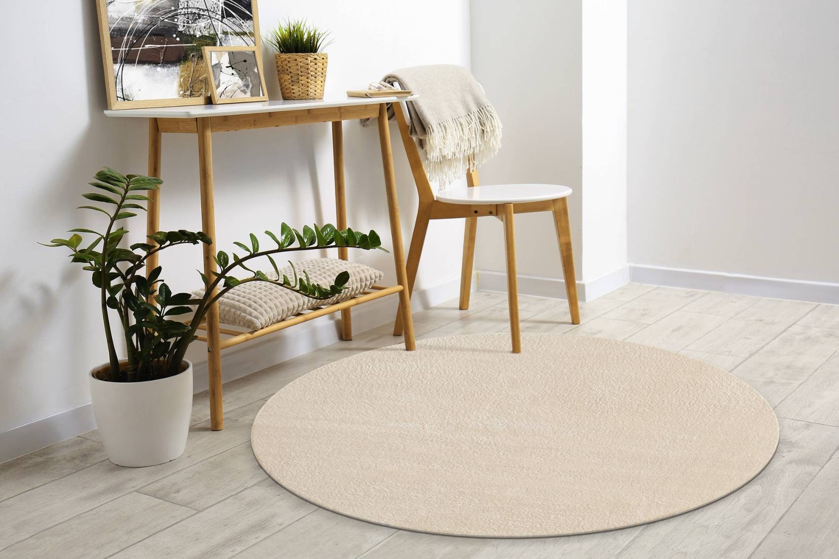 Floornovo Hochflor-Teppich Indoor Teppich Beige versch. Größen - rechteckig für alle Innenräume, rund, Trocken- und Feuchträume