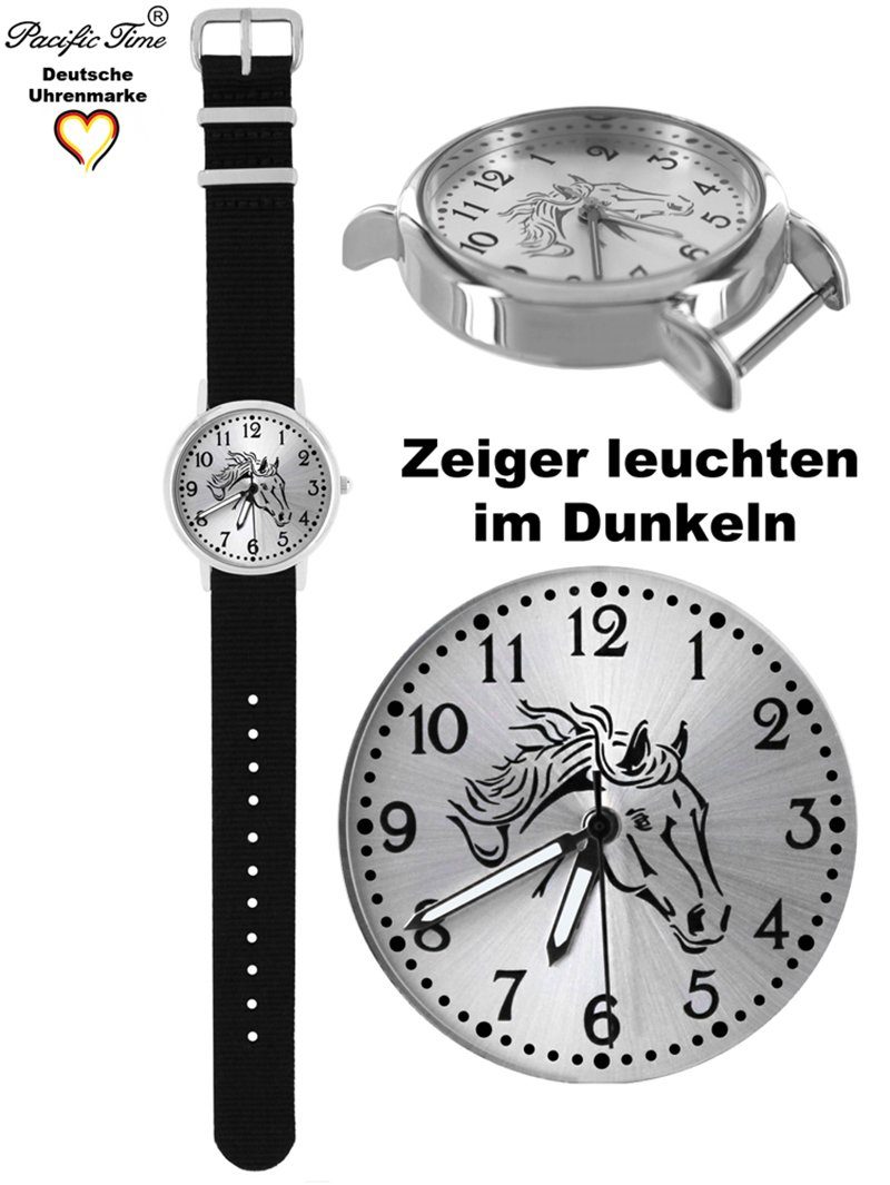 Quarzuhr Match - und Mix Wechselarmband, schwarz Pacific Armbanduhr Gratis Design Kinder Versand Time Pferd