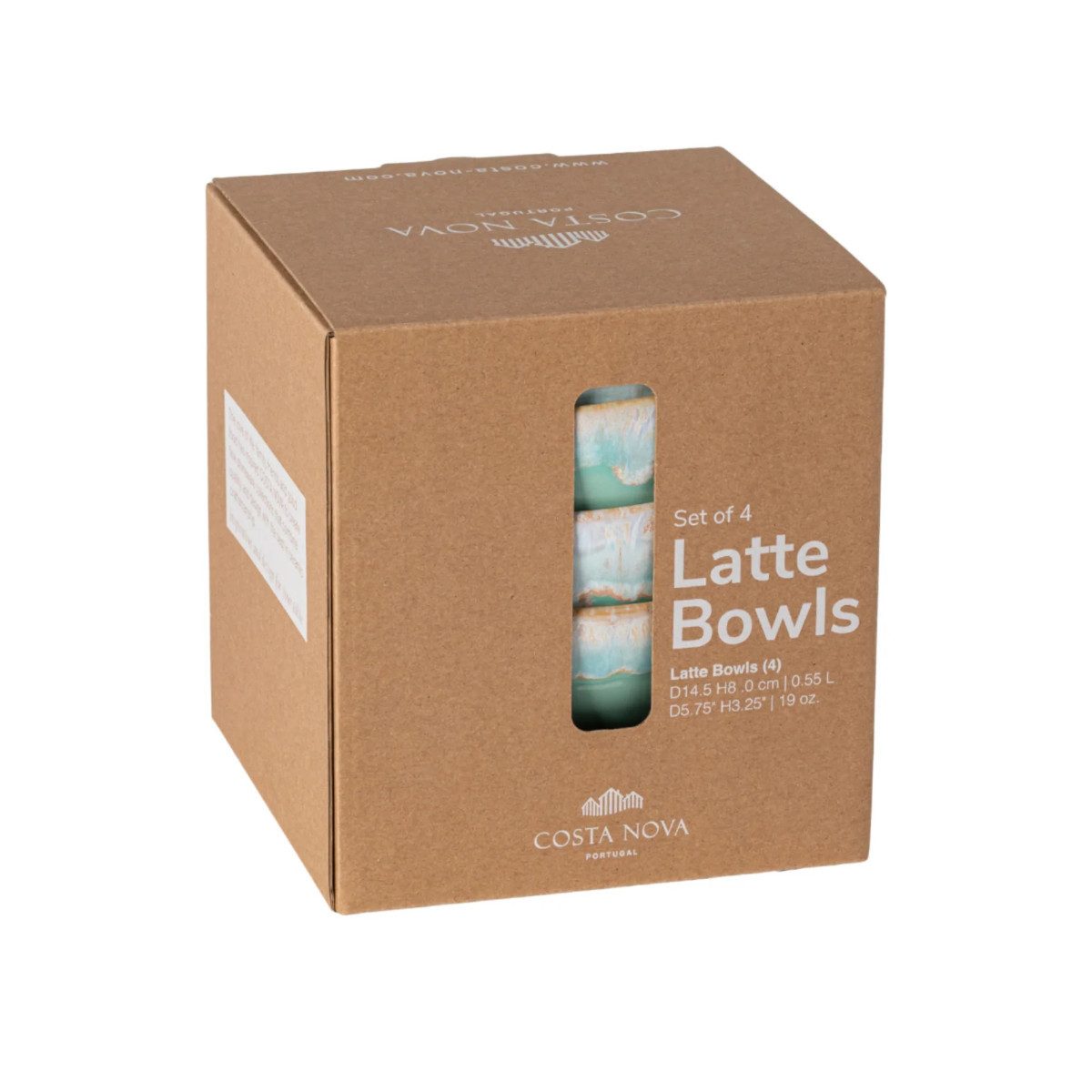 Costa Nova Müslischüssel Latte Grespresso, Aqua (Hellblau), 550 ml, Keramik, (Geschenkset, 4-tlg), Perfekte Größe: Ø ca. 14,5 cm, Höhe ca. 8 cm, Füllmenge 550 ml