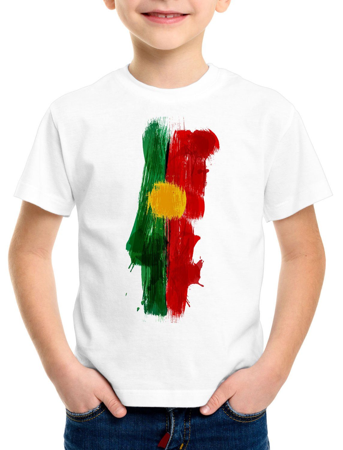 style3 Print-Shirt Kinder T-Shirt Flagge Portugal Fußball Sport WM EM Fahne weiß