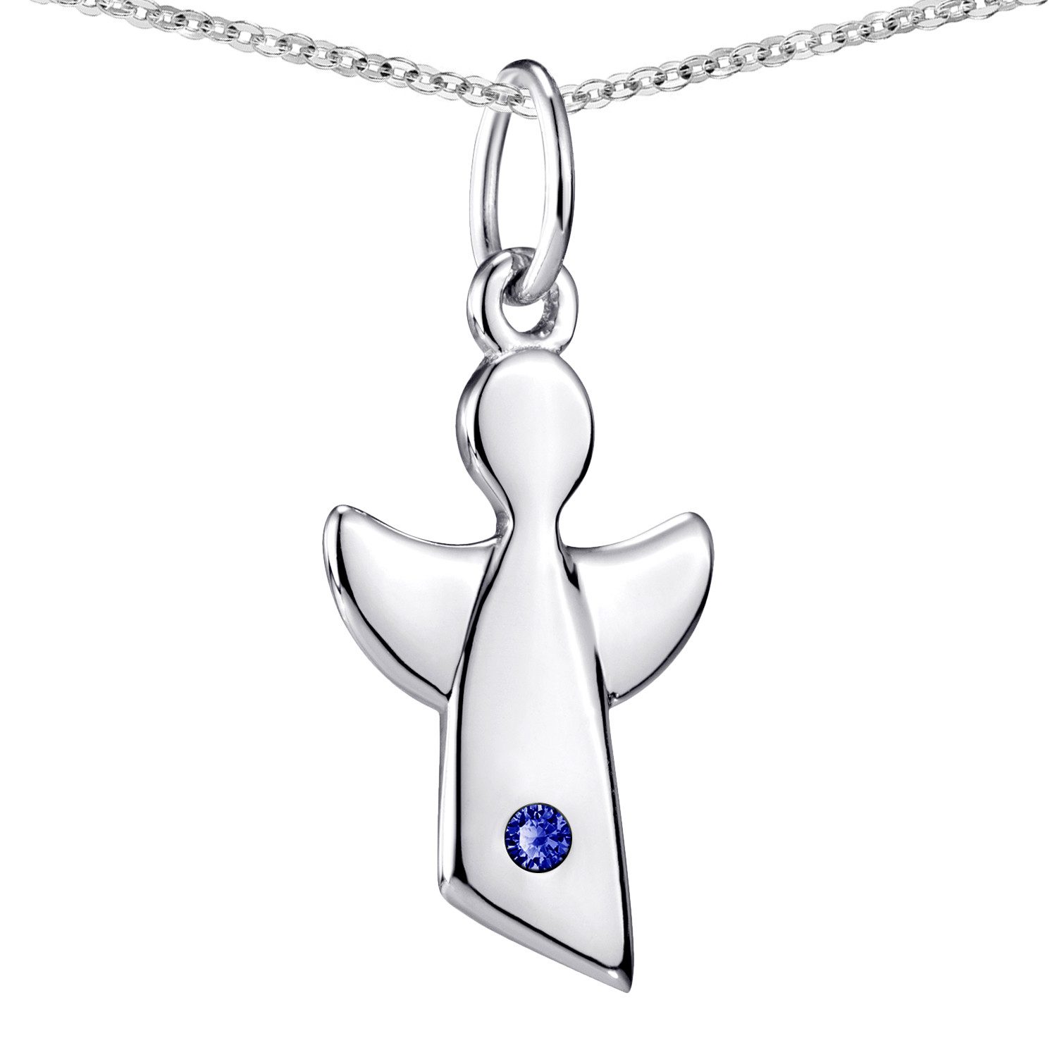 Materia Engelanhänger Schutzengel September Geburtsstein Dunkelblau KA-459, aus 925 Sterling Silber, rhodiniert