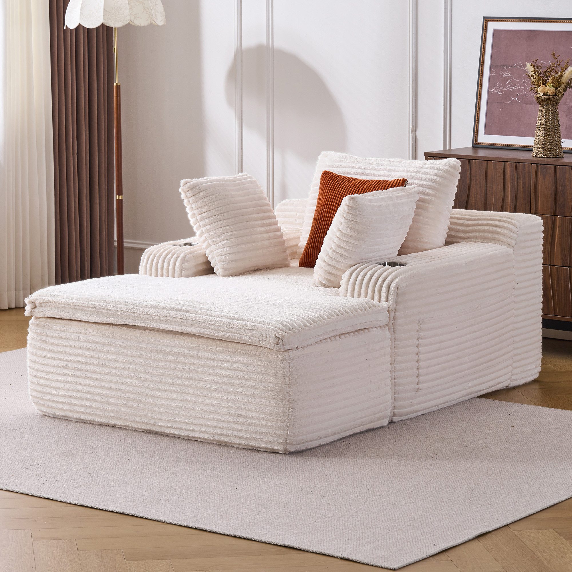 Leawin Sofa Sofas Wohnzimmer Schlafsofa Couch klein aus Cord Relaxsofa, Weich gepolstert, mit Federkern, Kissen & Getränkehaltern