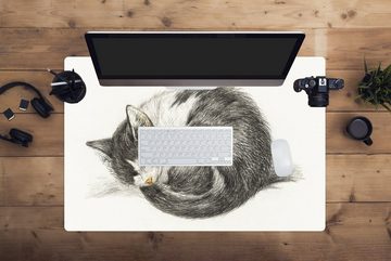 MuchoWow Gaming Mauspad Schlafende Katze zusammengerollt - Gemälde von Jean Bernard (1-St), Büro für Tastatur und Maus, Mousepad Gaming, 90x60 cm, XXL, Großes