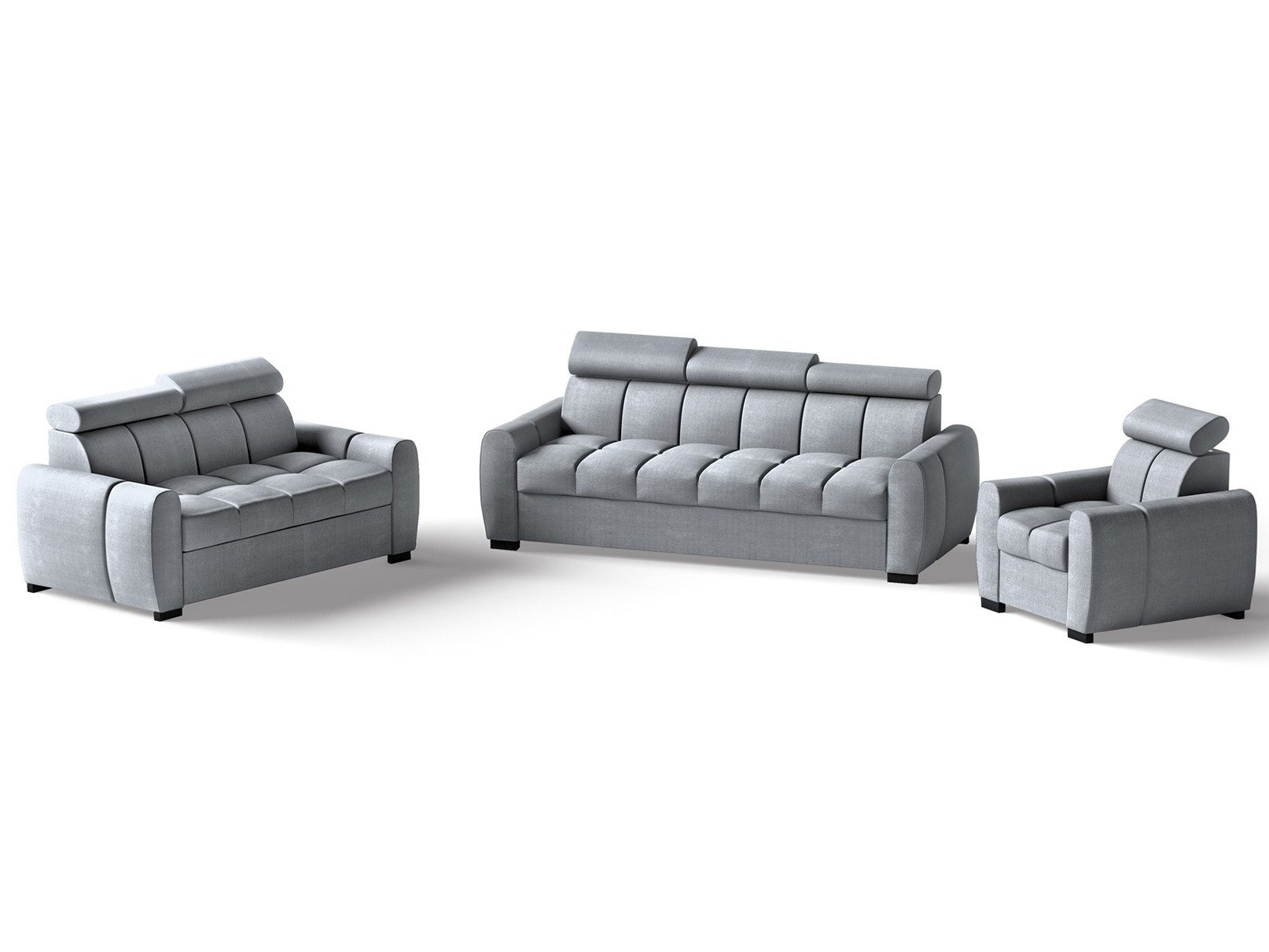 Beautysofa Polstergarnitur Gomez, (inkl. Schlaffunktion und Bettkasten, verstellbaren Kopfstützen), Designersofa 3+2+1 in Velourstoff, Rundumbezug