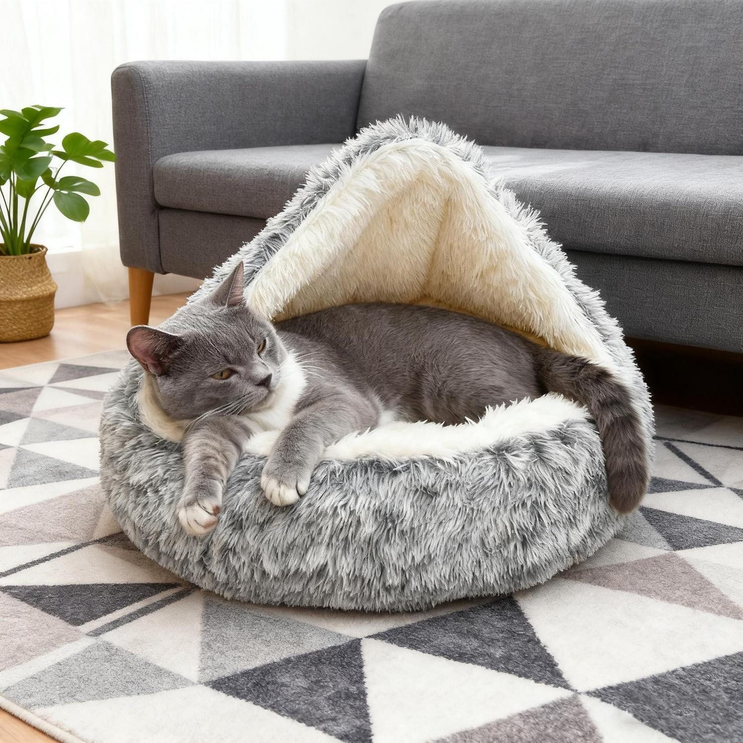 LuxusKollektion Tierkissen Hundebett Muschelform L Schwarz-Weiss