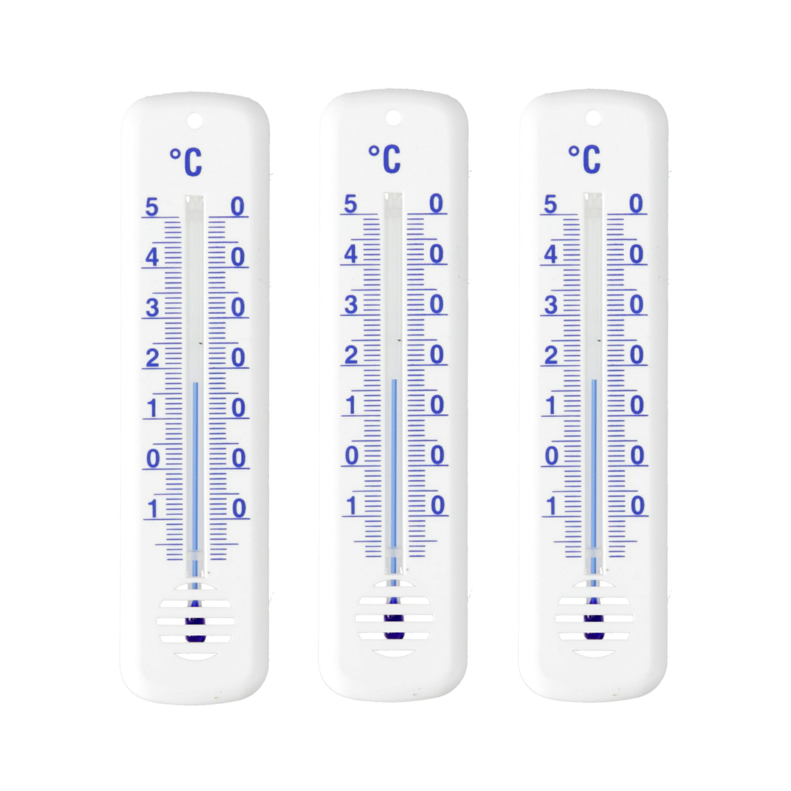 Lantelme Raumthermometer 3 Stück Thermometer Kunststoff Blau, Grün, Pink, Kunststoff Hauswand Thermometer in den Farben Blau, Grün, Pink, Weiß, Deutsche Herstellung, Temperatur -25 °C bis 50 °C Analog, 14cm Lang