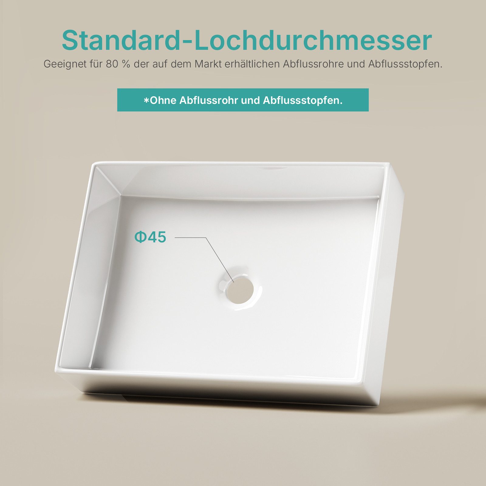 EMKE Aufsatzwaschbecken Keramik Aufsatzwaschbecken 50,5×37 cm rechteckig oh günstig online kaufen