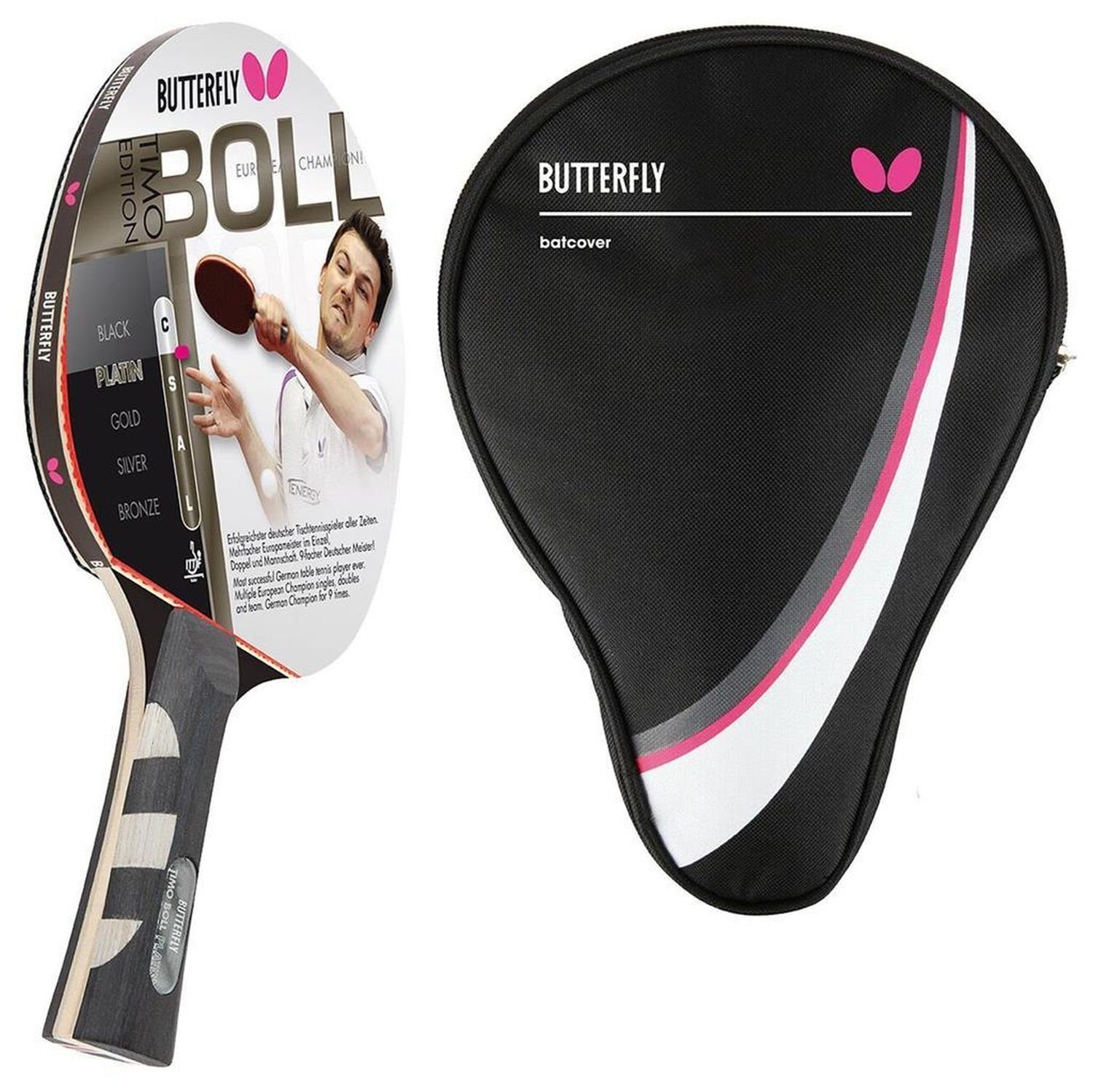 Butterfly Tischtennisschläger 1x Timo Boll Platin 85025 + Drive Case 1, Tischtennis Schläger Set Tischtennisset Table Tennis Bat Racket