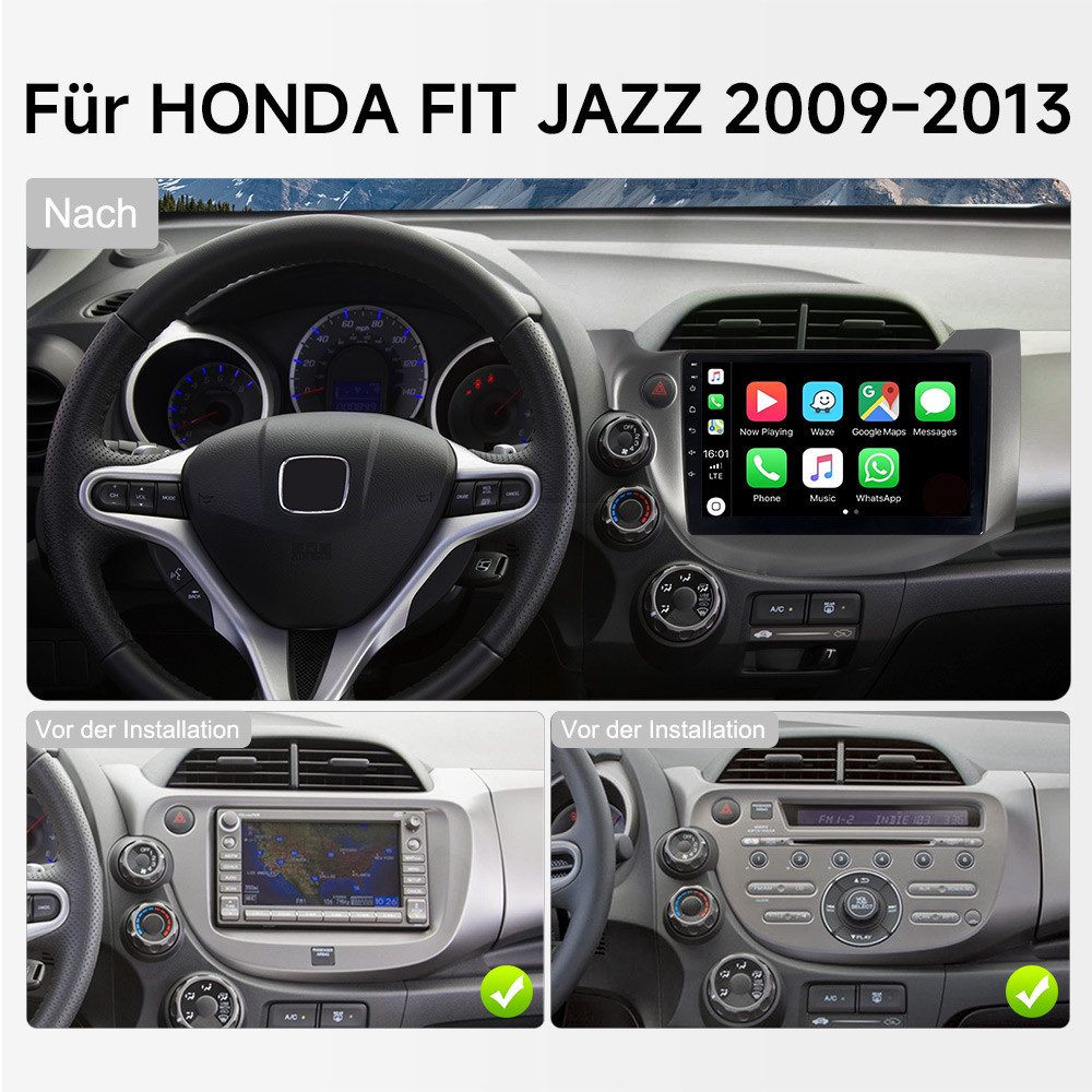 A-Sure Autoradio Android 15 Carplay GPS Navi Für Honda Fit Jazz 2009-2013 Autoradio (Digitalradio (DAB), 4 CORE, 8 CORE, FM, AM)