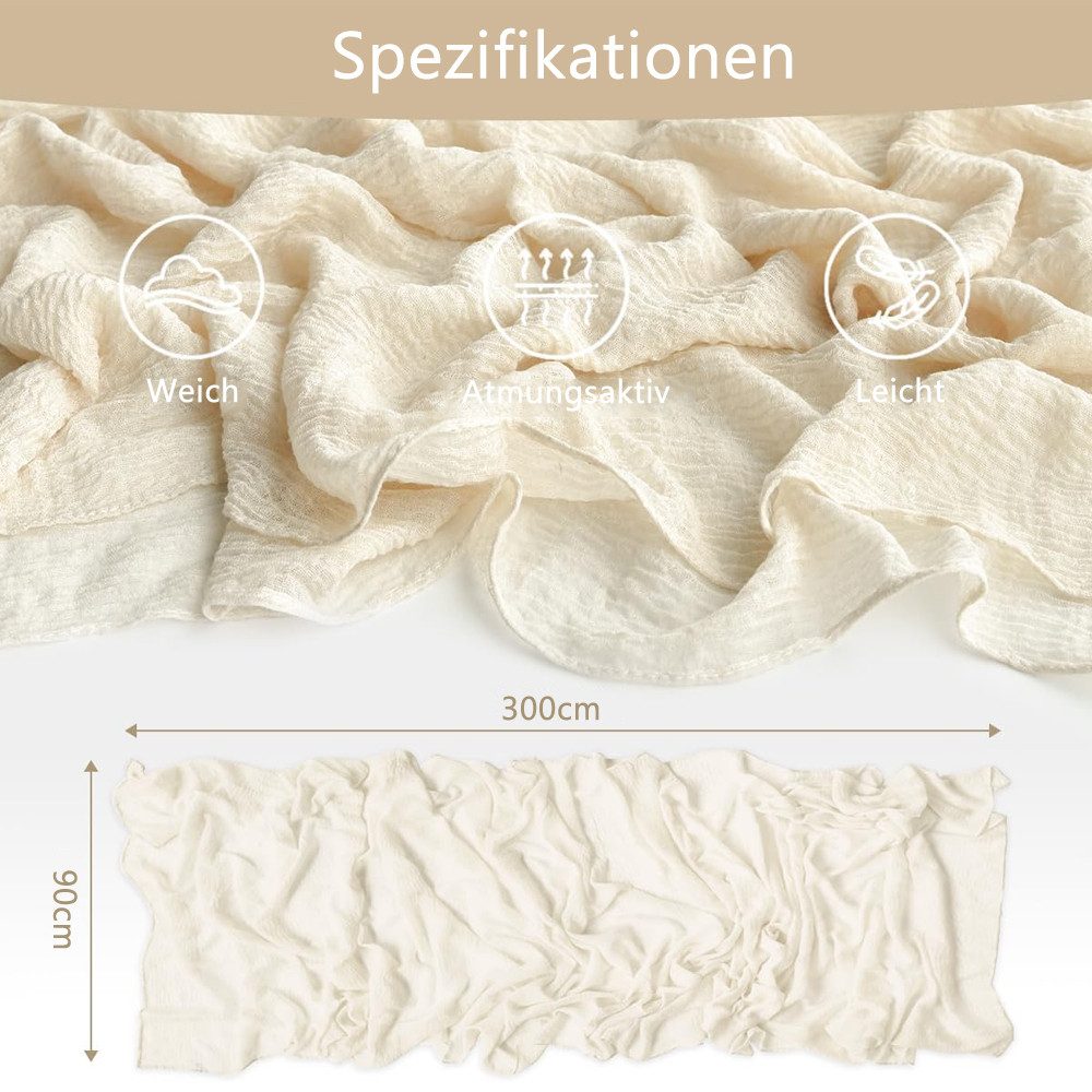 TUWENA Tischläufer Boho Gaze Tischläufer, Gaze-Käsetuch-Tischläufer,Hochzeits-Tischläufer