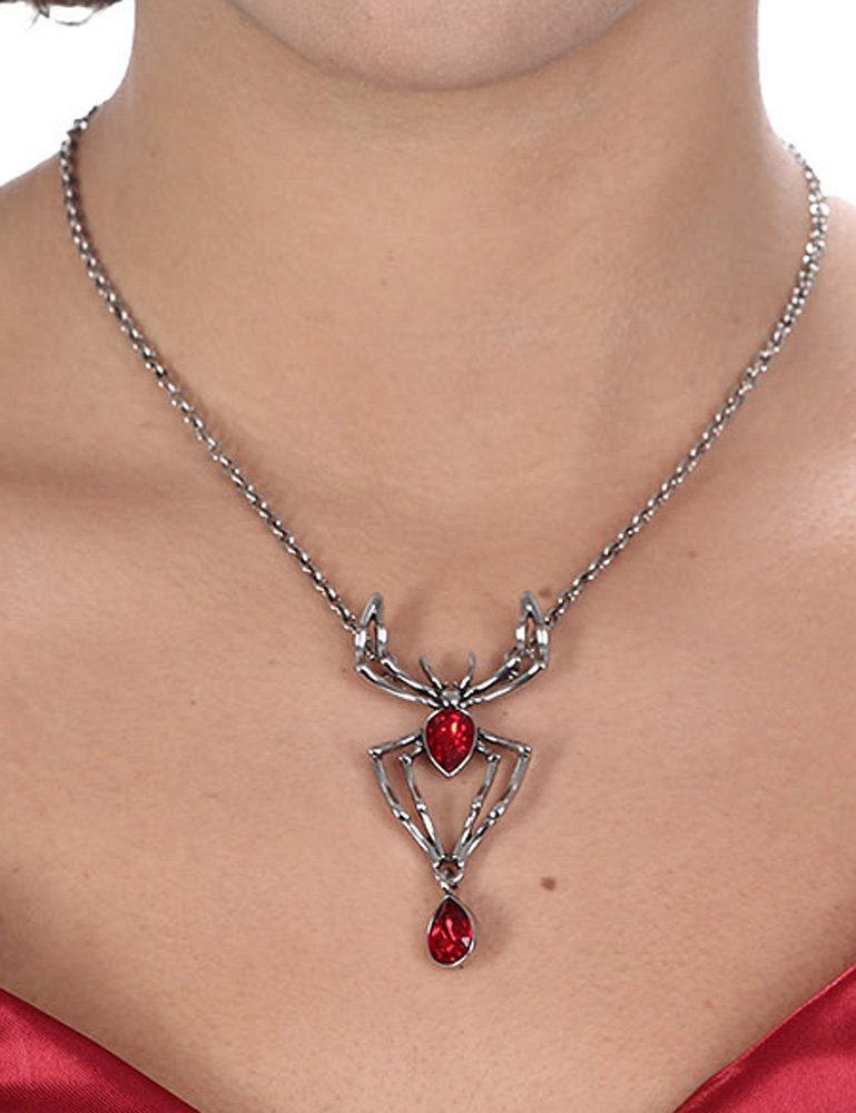 Kostüm Halskette 'Spinne mit rotem Strass', Silber Rot -