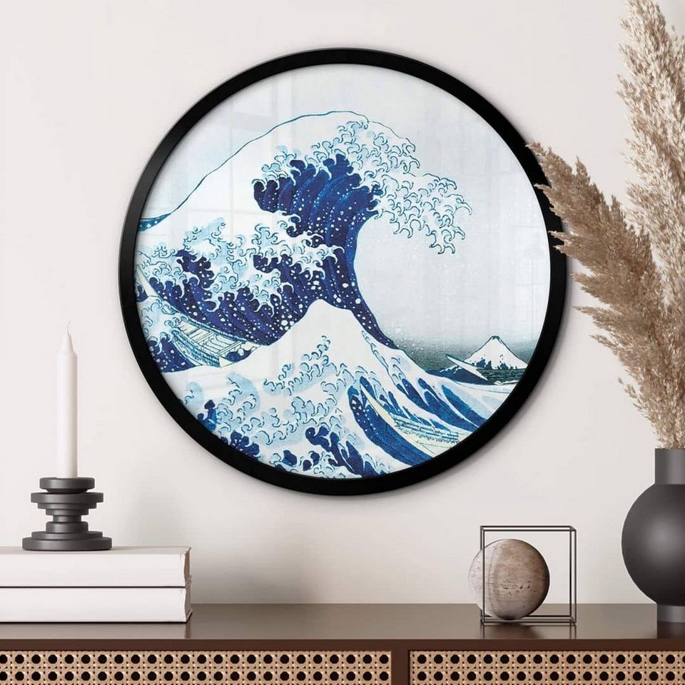 K&L Wall Art Poster Wandbild Poster Rund Kanagawa Japan Hokusai große Welle  blau, Wandposter Küche modern