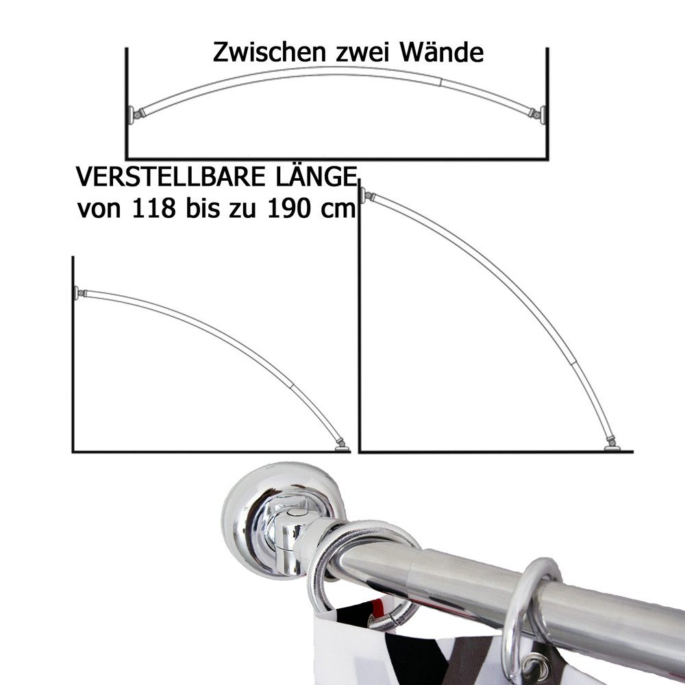 Ekershop Duschvorhangstange ALU AUSZIEHBAR Bogenstange + günstig online kaufen