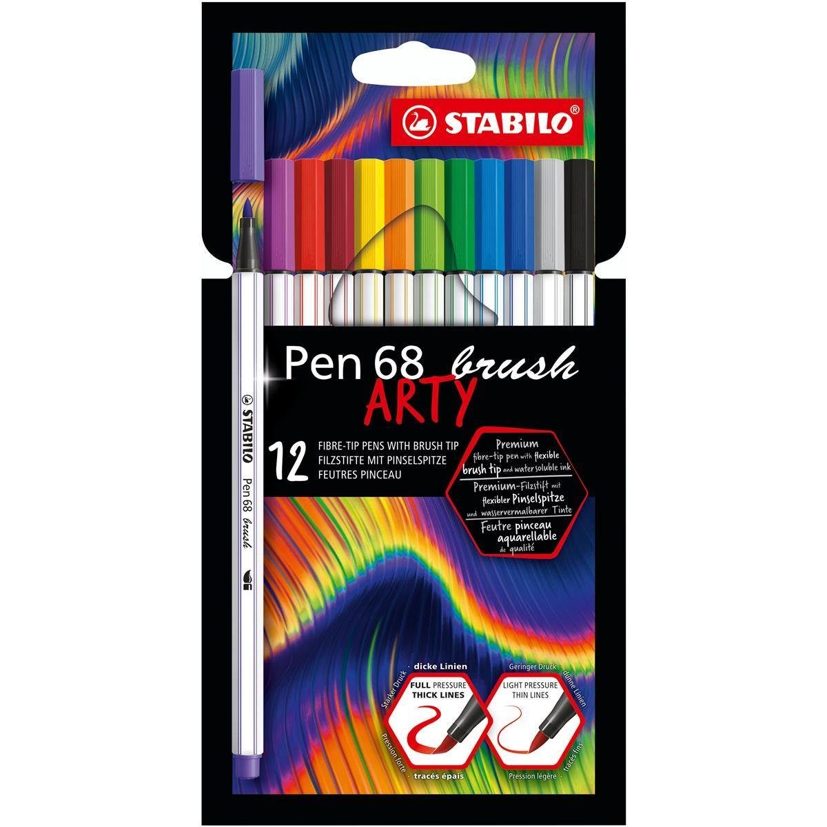 STABILO Pinselstift STABILO Pen 68 brush ARTY Premium-Filzstift - 12er Kartonetui