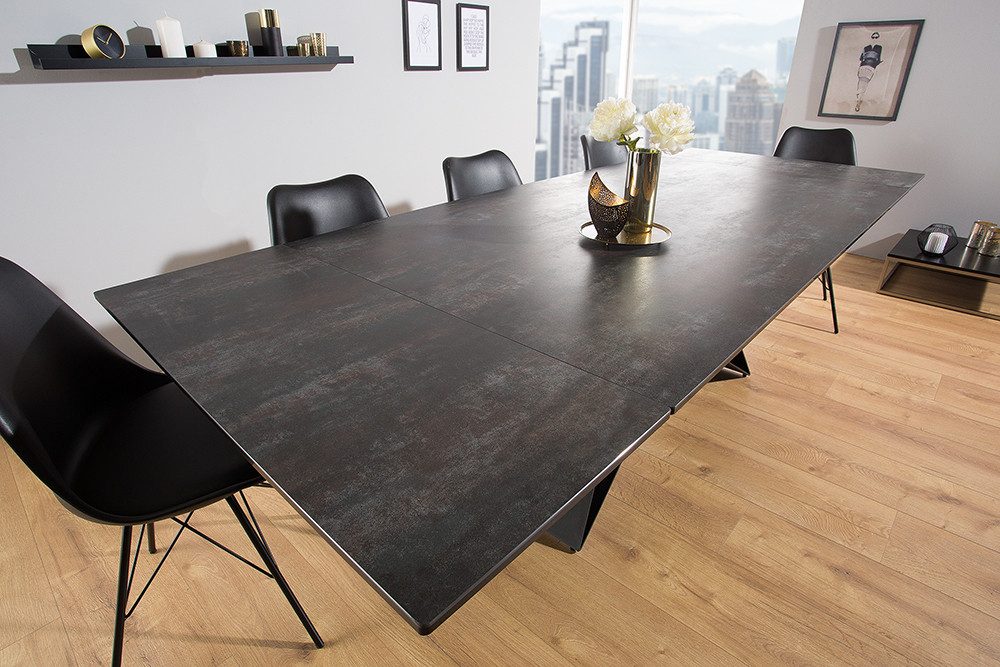 riess-ambiente Esstisch PROMETHEUS 180-220-260cm braun – Keramik made in Italy, Lava-Design (Einzelartikel, 1-St), 3-stufig ausziehbar & Metall-Gestell – ideal für bis zu 12 Personen