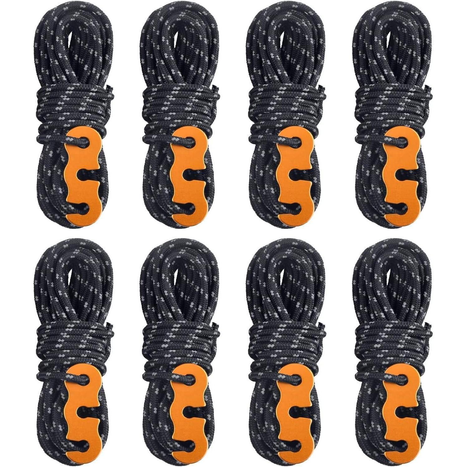 LuxusKollektion Abspannleine Abspannseile Paracord Seilspanner 4M 01 Schwarz Φ3mm 8 Stück