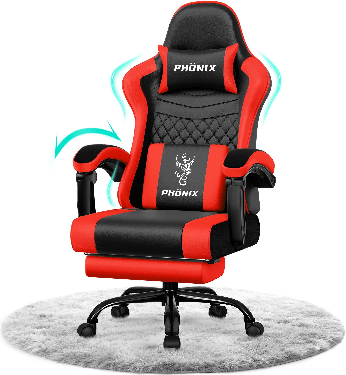 Adormii Gaming-Stuhl Gaming Stuhl ergonomisch Gaming Chair Bürostuhl verstellbare (Gaming Stuhl mit verstellbaren Lendenkissen, Armlehne und Kopfstütze, Gamer Stuhl Bequeme Sitzkissen), gepolsterter Gaming-Stuhl, bis 150 kg Belastbarkeit