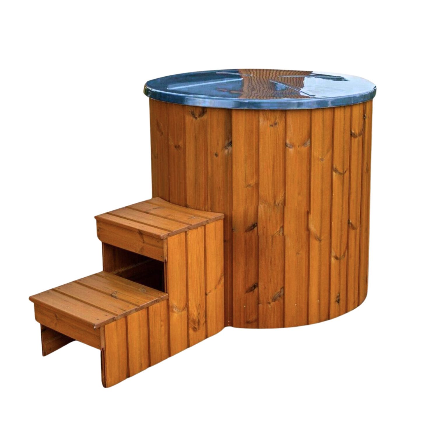 EDEN Holzmanufaktur Badebottich langlebige Outdoor Eistonne aus Thermoholz - Eisbaden zum Abtauchen, 450 l, für 1 Personen, Thermoholz-Eistonne, GFK-Einsatz, Пробки для раковины, GFK-Deckel, Echtholz, Outdoor, Witterungsbeständig, GFK-Deckel, Thermoholz