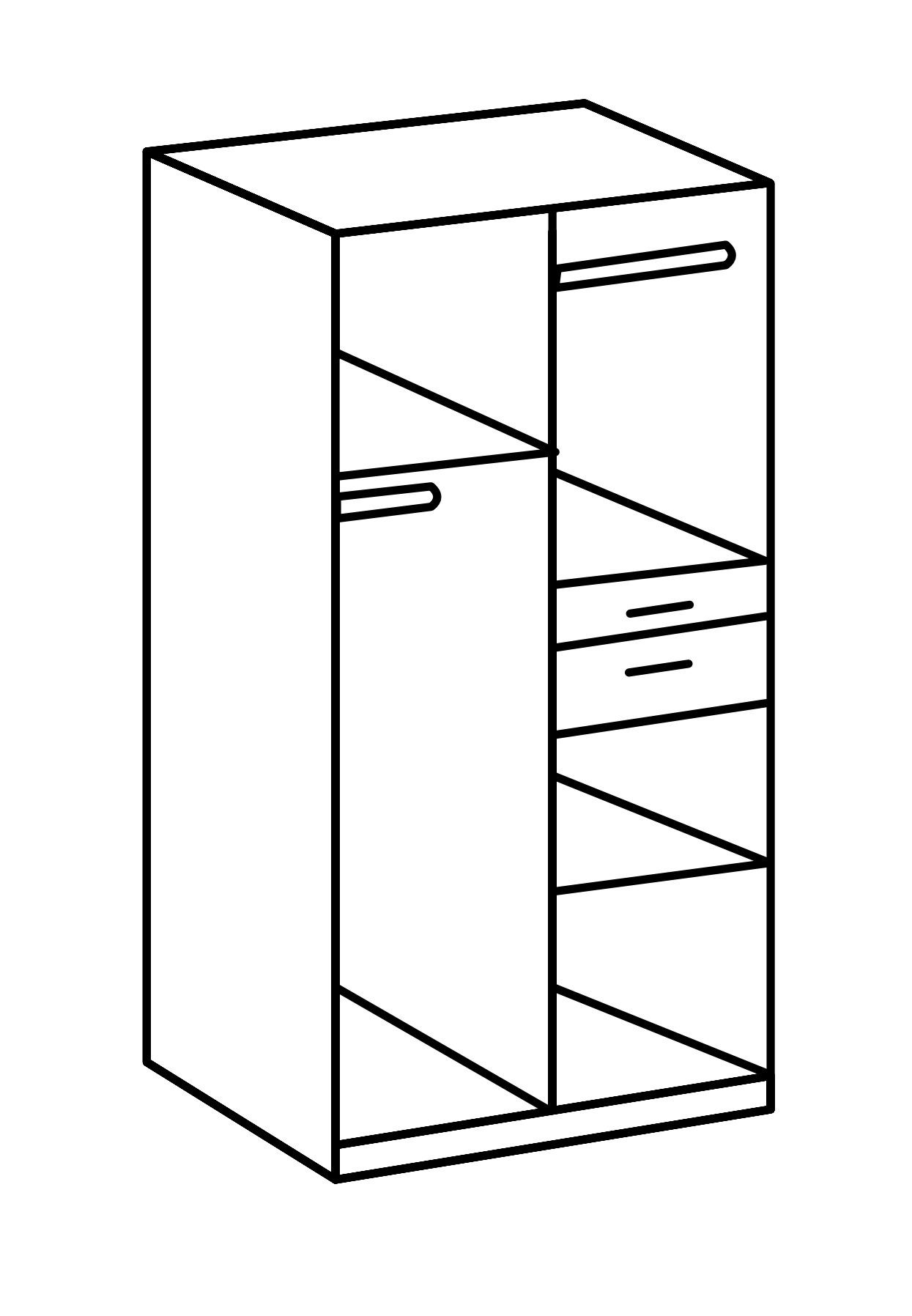 mit Absetzungen 2 Graphit 58 Spanplatte 198 Tiefe 90 Kleiderstangen Spiegelür, möbelando in 1 mit 1 (davon Moderner 2 Accessoire-Fach) Höhe Holztüren, Weiß Kleiderschrank Kalindi aus Weiß, 2 cm, in Einlegeböden, Breite in 2 Germany cm, Schubkästen Kleiderschrank cm, Graphit und Made