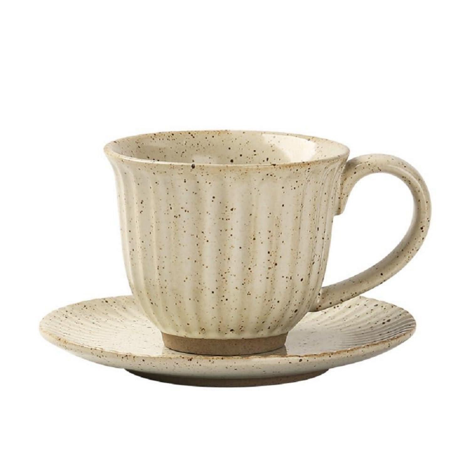 LuxusKollektion Cappuccinotasse Cappuccino Tasse mit Unterteller 160ml Beige, Keramik