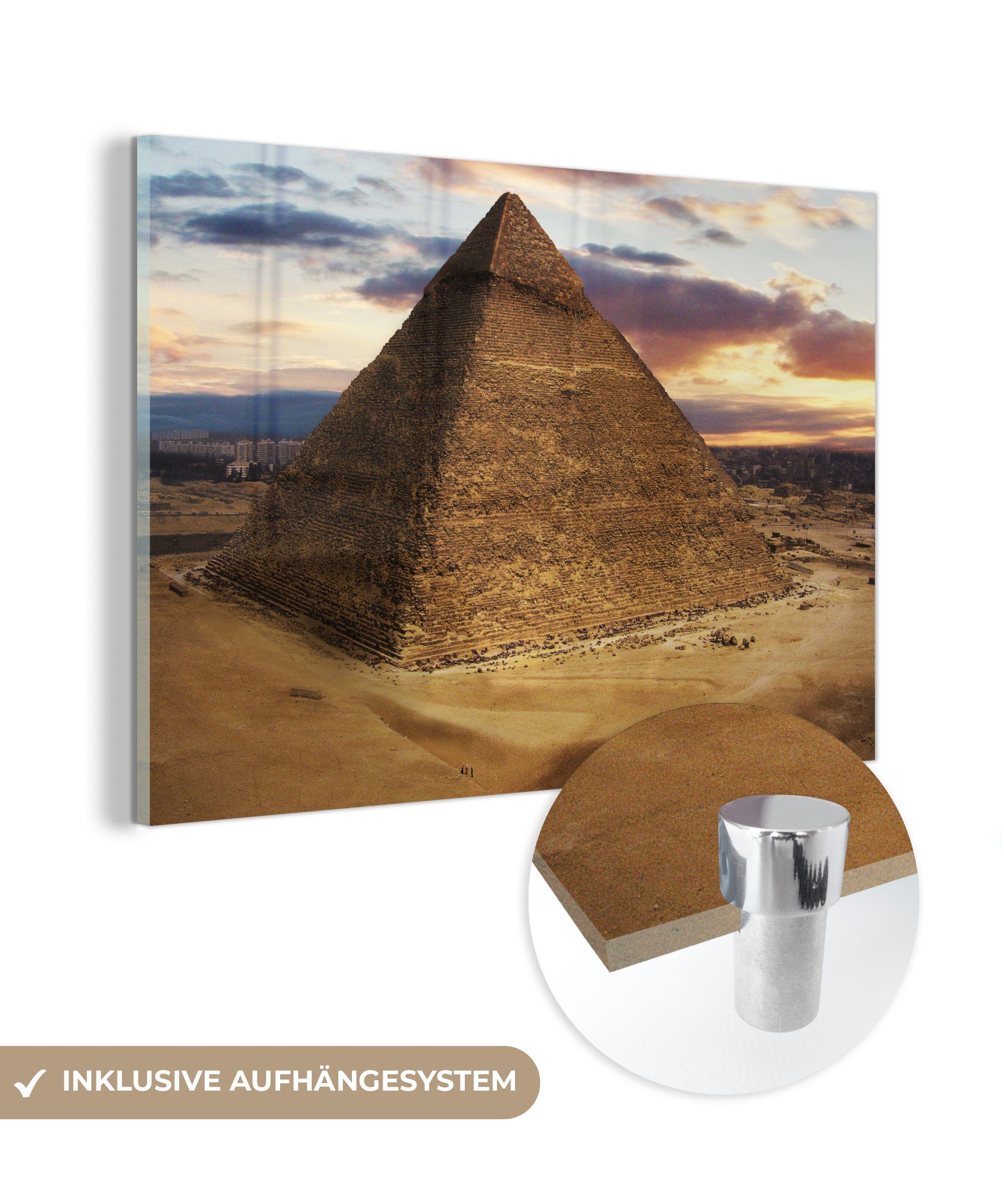 MuchoWow Acrylglasbild Die Pyramide von Gizeh kurz vor Sonnenaufgang, (1 St), Acrylglasbilder Wohnzimmer & Schlafzimmer