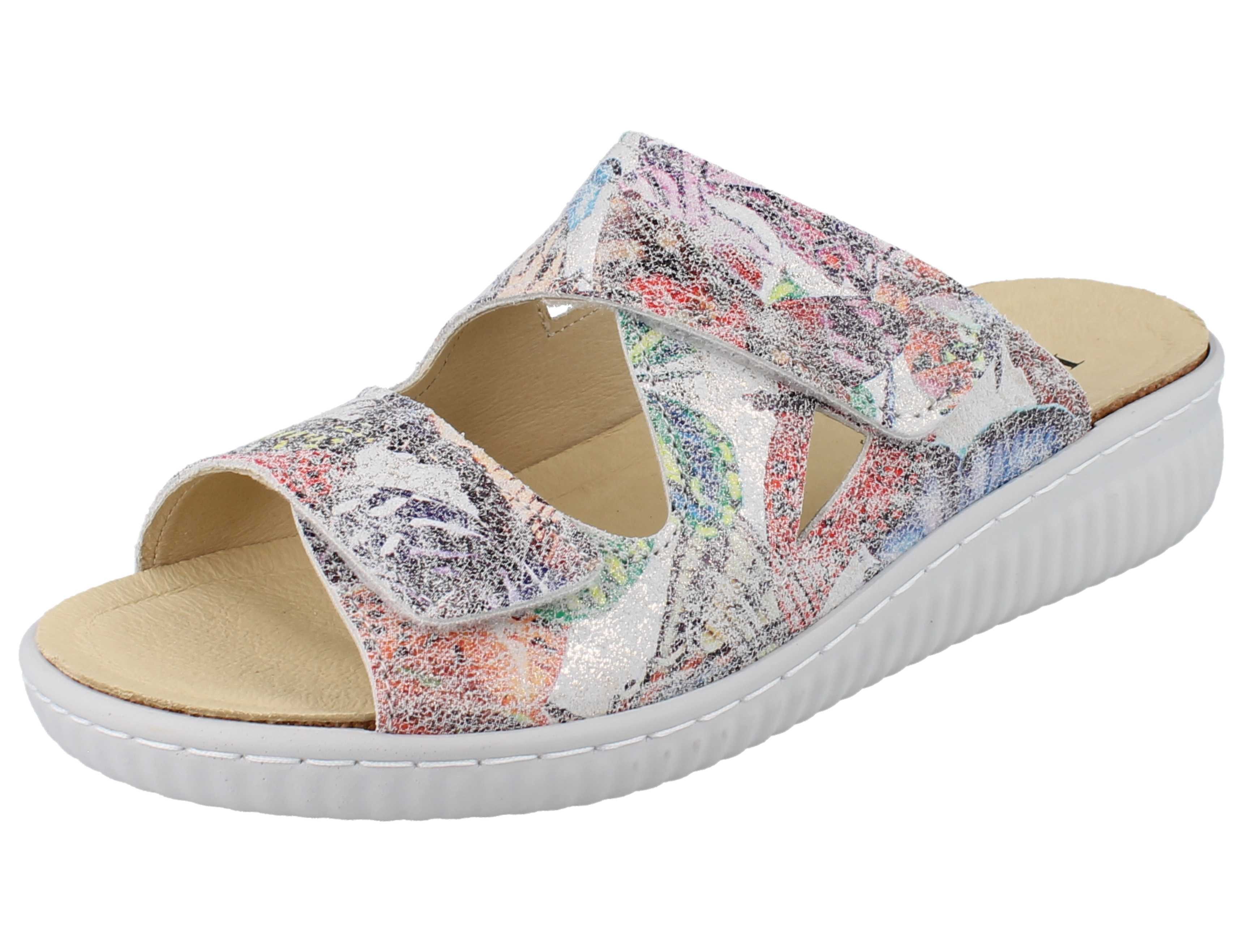Longo LONGO Damen Pantolette weiß multi bedrucktes Nubukleder - Größe: 39 Pantolette Wechselfußbett