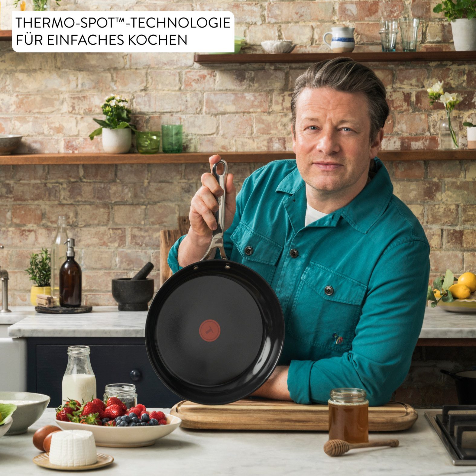 Tefal Bratpfanne Jamie Oliver Smart Cook, Edelstahl (Set, 2-tlg), Antihaftbeschichtete Keramikoberfläche, Thermo-Spot, Induktion – Bild 4 von 5