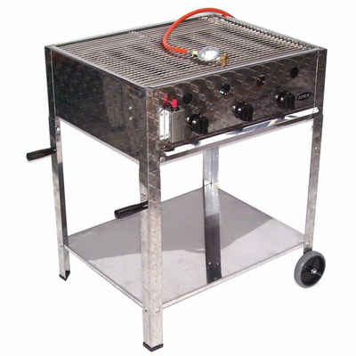 Apex Gasgrill EDELSTAHL GASBRÄTER 10 kW 3 flammig GASGRILL BRÄTER GRILL BBQ Grillwagen Pfanne Set 5