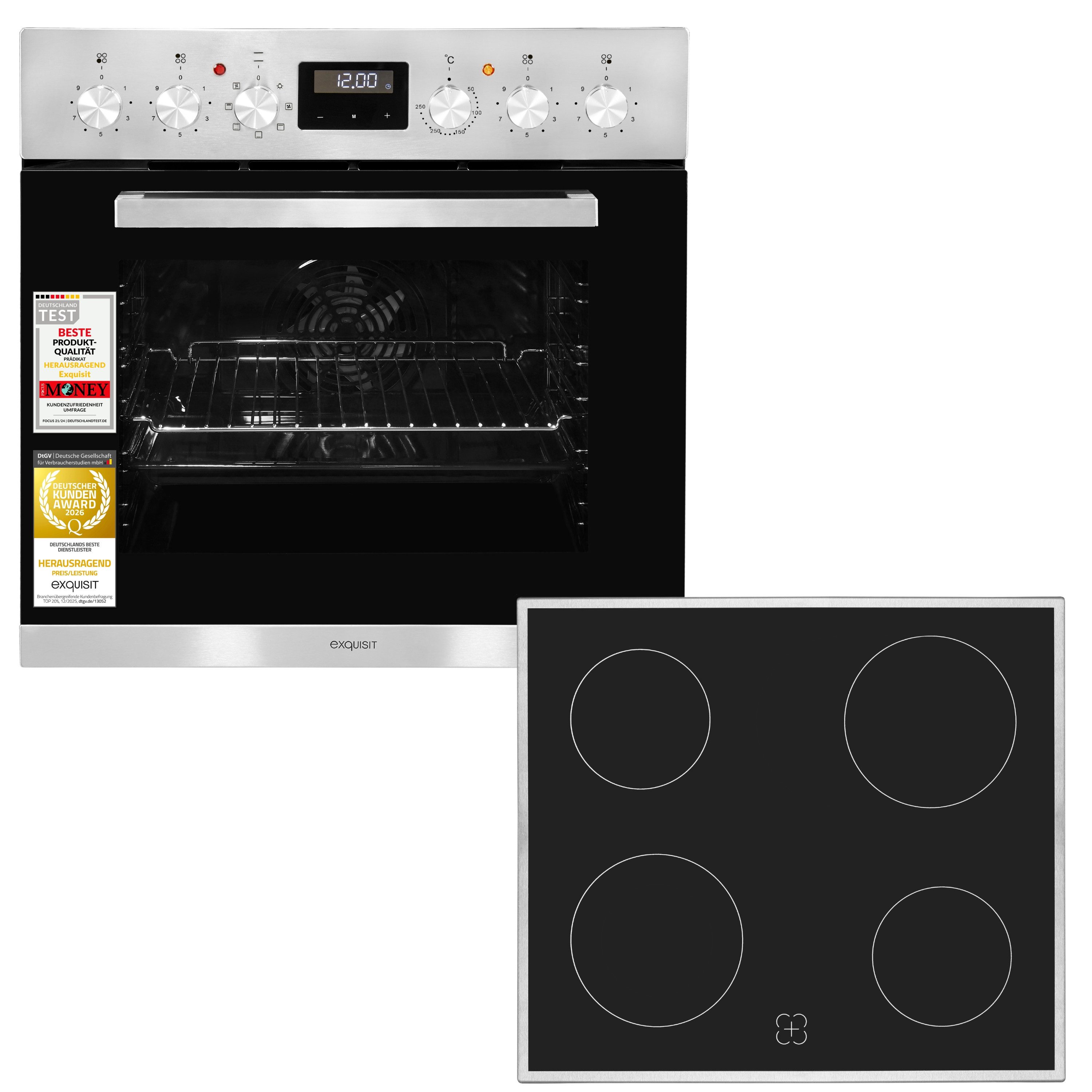 exquisit Elektro-Herd-Set EHE5157-2UR-Set, Herd-Set, EHE 5157-2 UR, 59 l, Umluft Grill, Energieklasse A