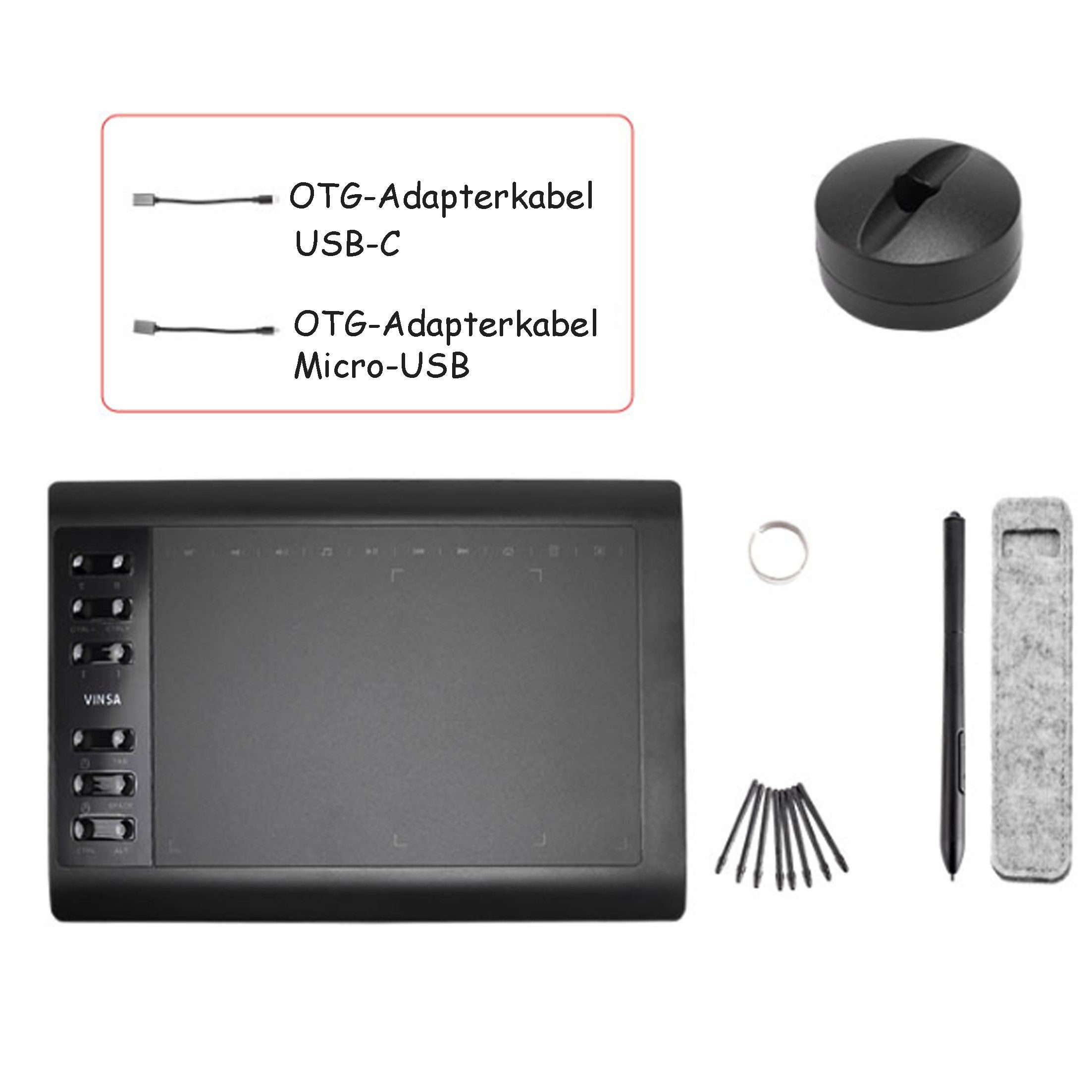 KINSI Digitales Grafiktablett mit Stift,Grafisches Handzeichenbrett Grafiktablett (für Zeichnen,Lernen & Arbeiten,präzises digitales Skizzieren)
