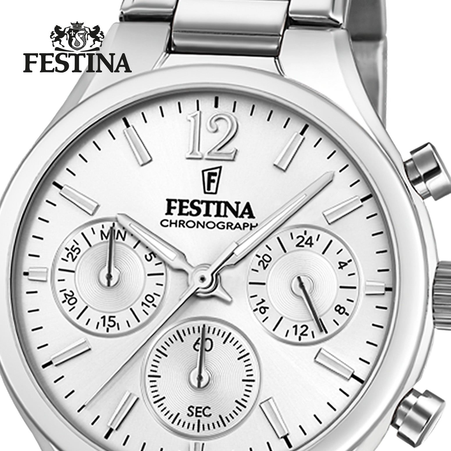 Festina Chronograph Festina Sport F20391/1, Damen silber Uhr Edelstahlarmband rund, Damen Armbanduhr