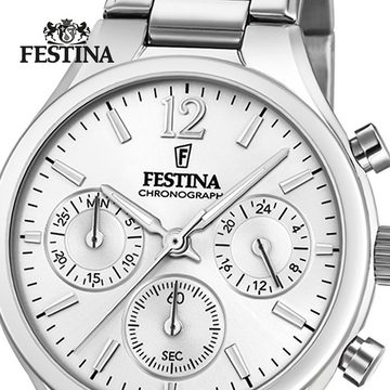 Festina Chronograph Festina Damen Uhr Sport F20391/1, Damen Armbanduhr rund, Edelstahlarmband silber