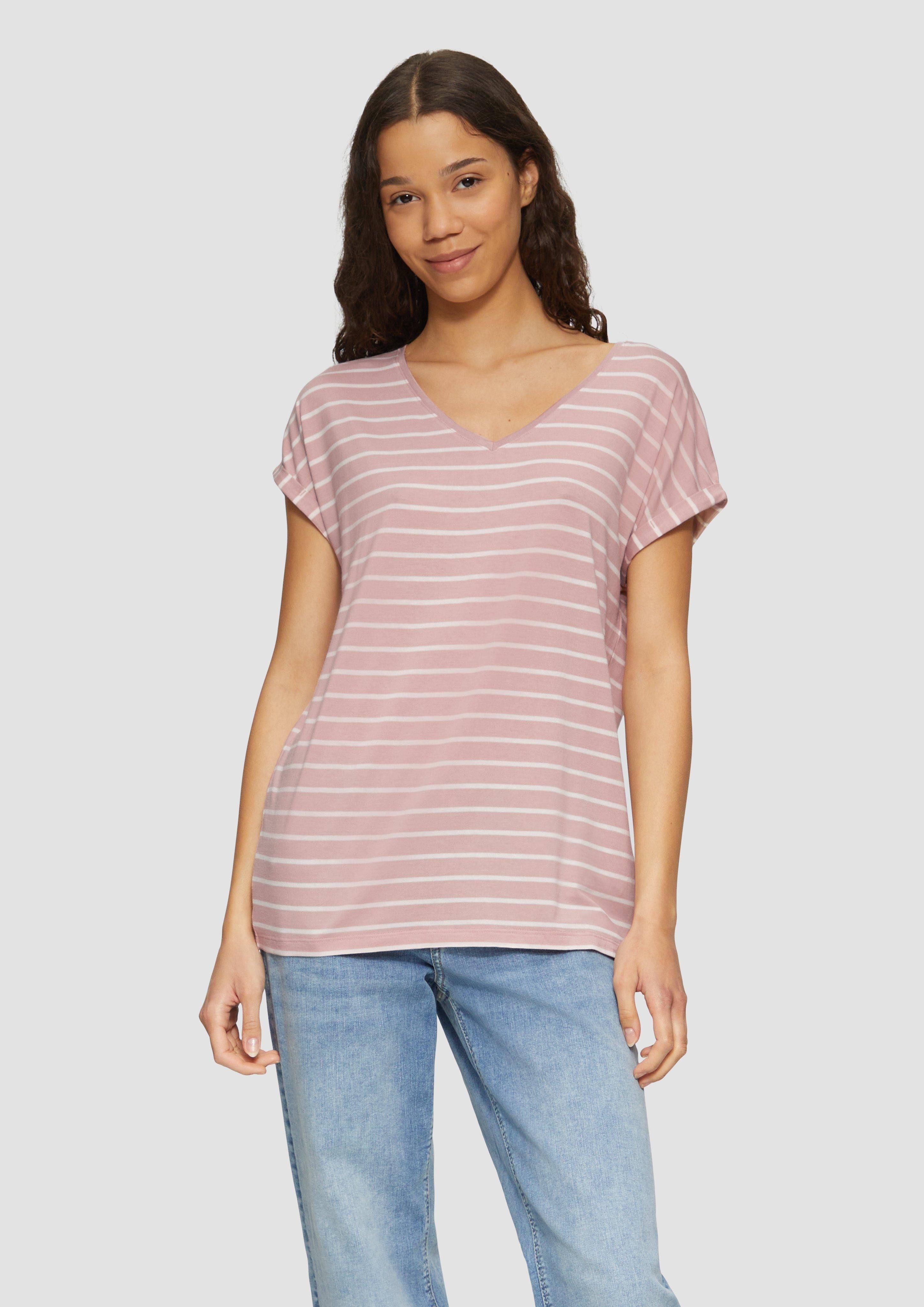 Kurzarmshirt T-Shirt aus Modalmix mit Ringelmuster
