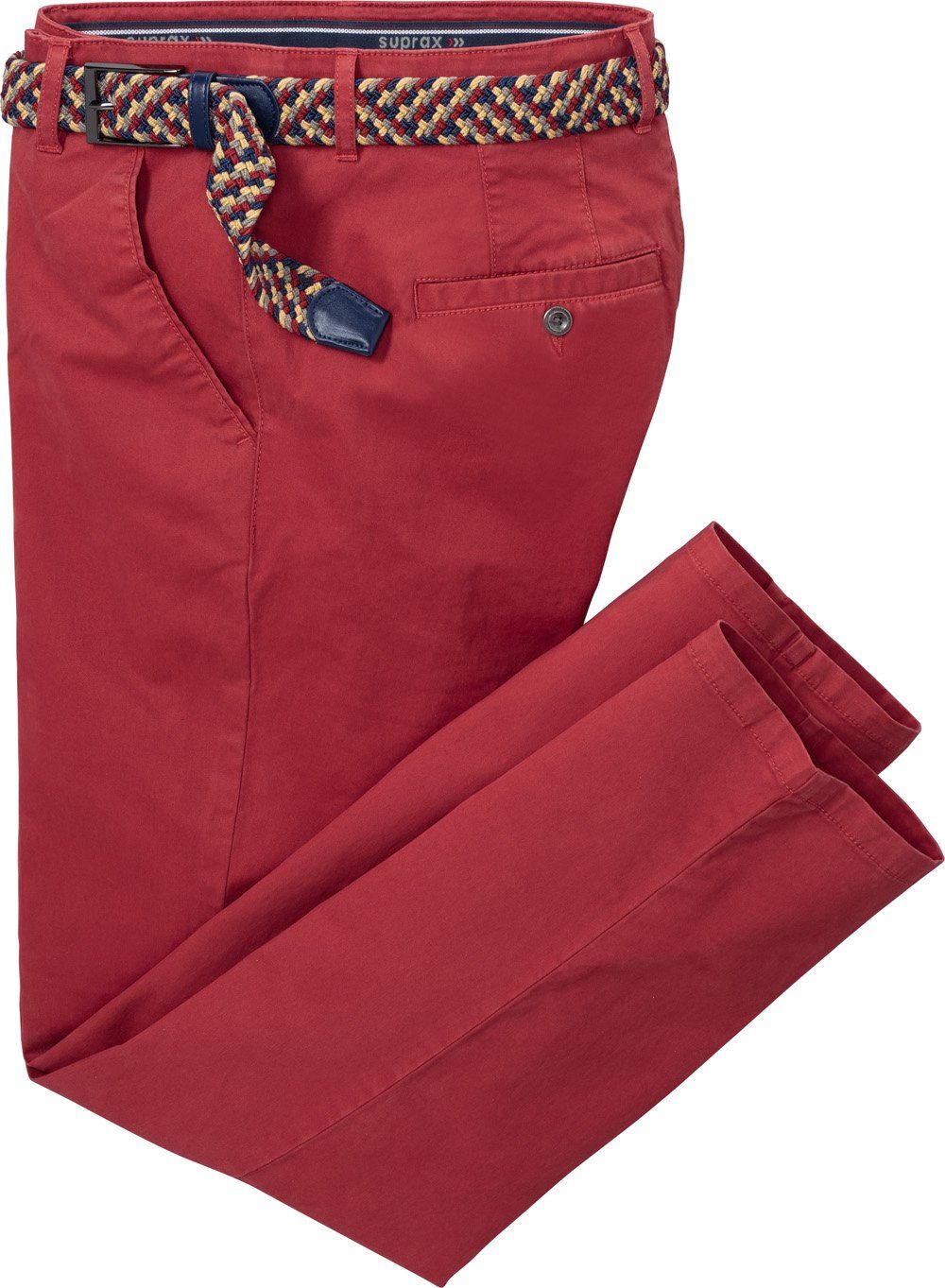Suprax Chinos in Regular-fit-Passform, Chino-Stil Flechtgürtel im rot mehrfarbigem und mit