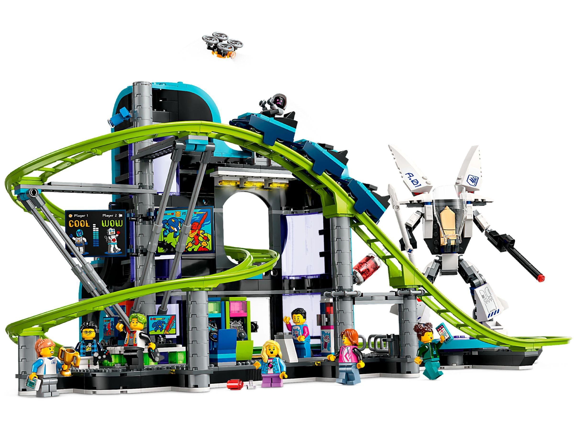 LEGO® City - Achterbahn mit Roboter-Mech (60421) Konstruktions-Spielset, (986 St), Inkl. 8 Minifiguren