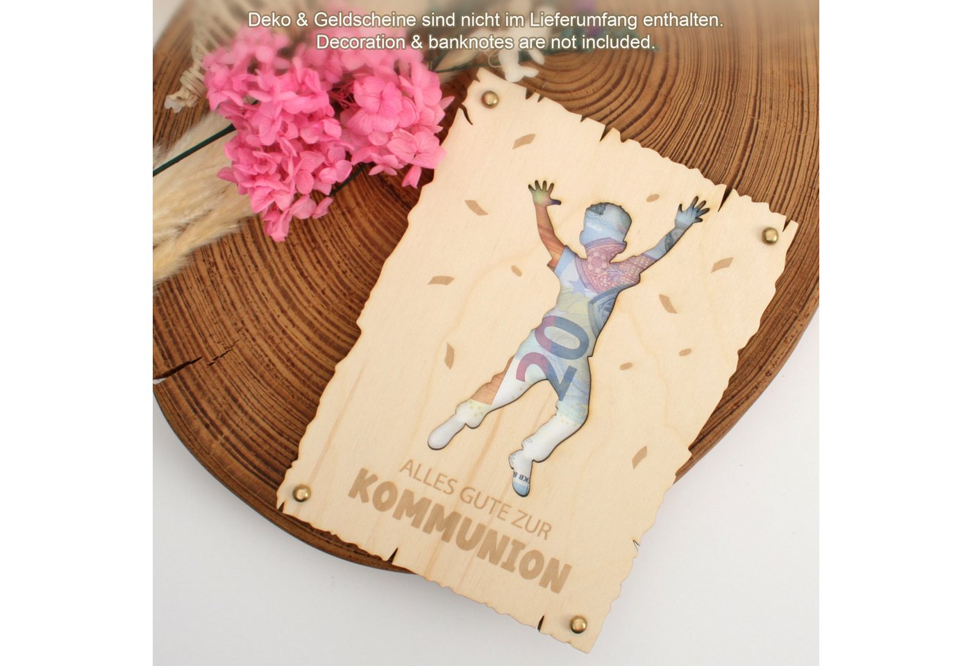 Thumbnail - Kreative Feder Glückwunschkarte „Glückwunsch zur Kommunion“ - Glückwunsch-Karte aus Holz, Geschenk-Karte für Geldgeschen...