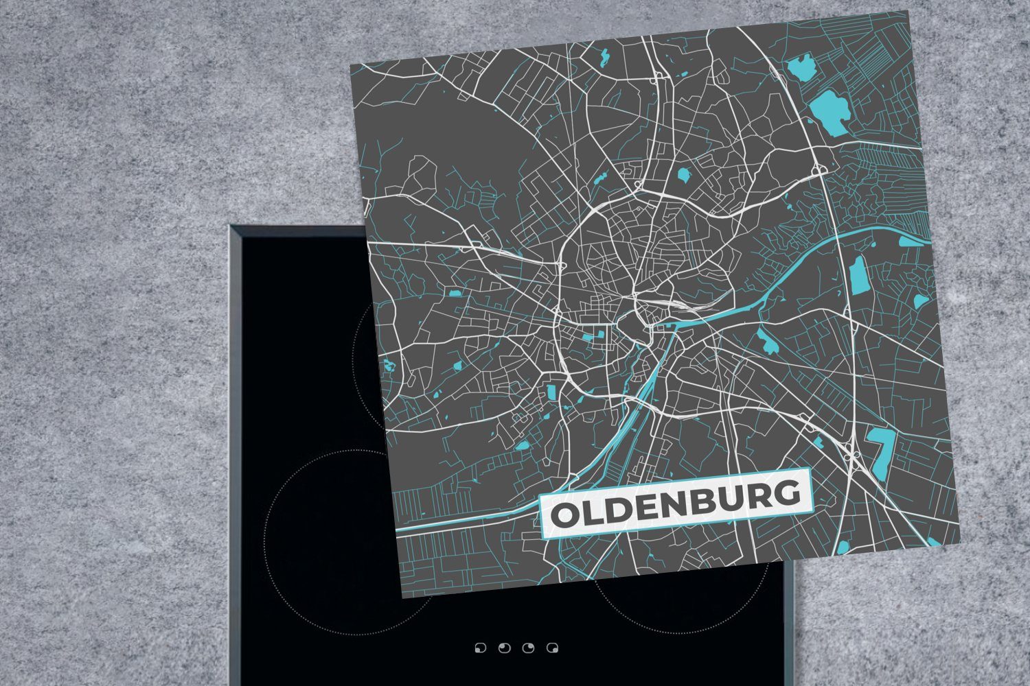 Deutschlandkarte küche Herdblende-/Abdeckplatte Oldenburg cm, - - tlg), 78x78 - MuchoWow Arbeitsplatte Blau für Stadtplan (1 Karte, Vinyl, Ceranfeldabdeckung, -