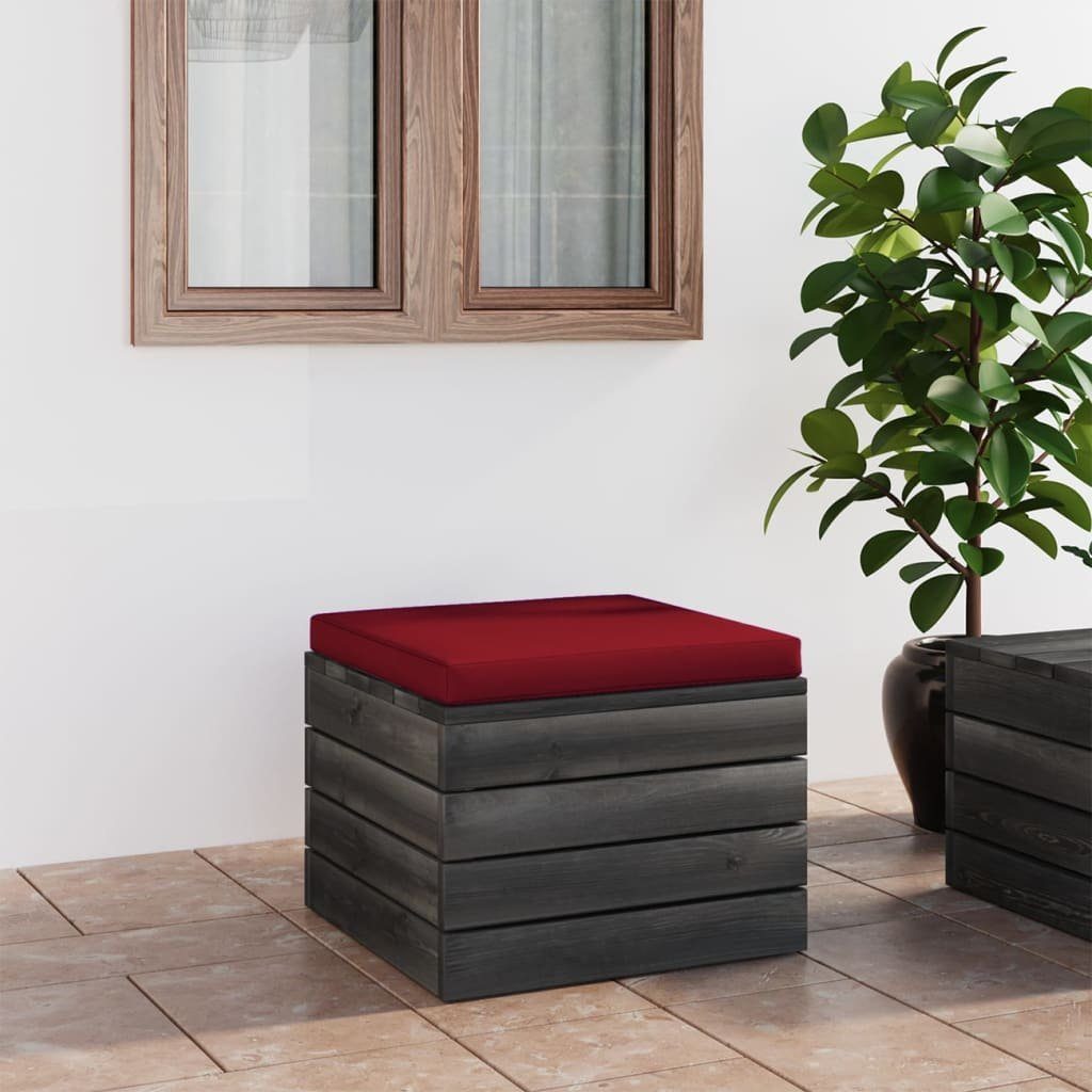 vidaXL Loungesofa Garten-Paletten-Hocker mit Sitzkissen Kiefernholz, 1 Teile Weinrot