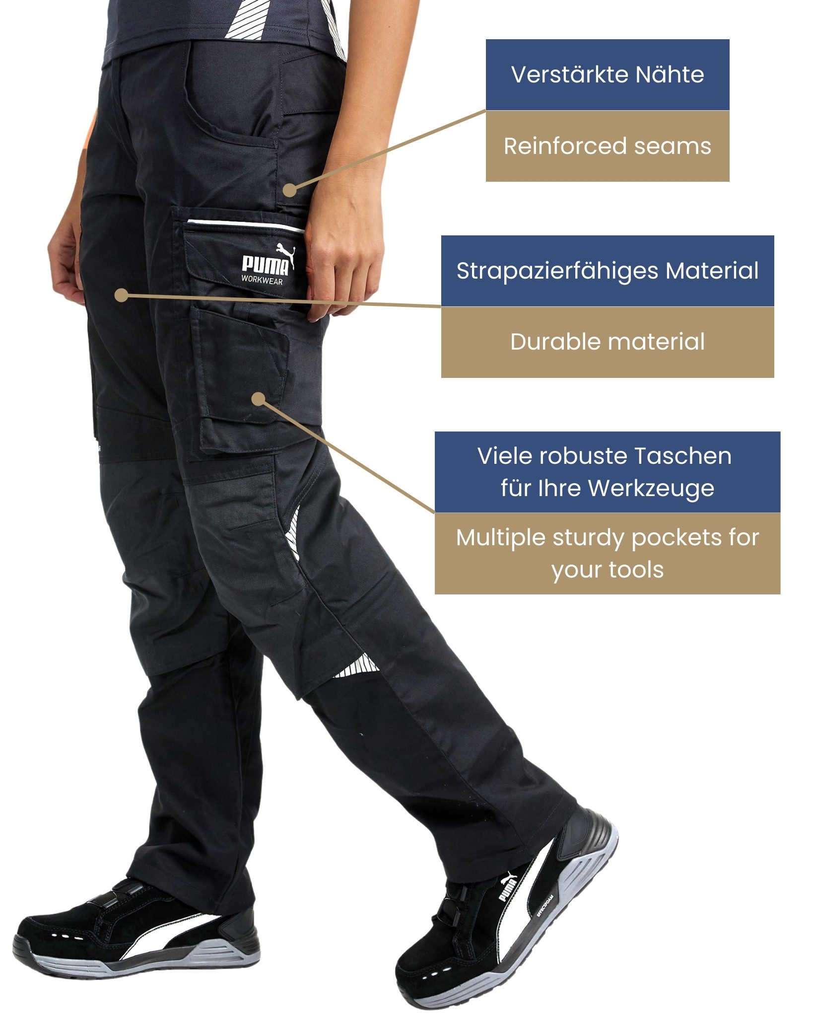 PUMA Workwear Arbeitshose für Damen - Arbeitshose mit elastischem Bund - Precision X Robustes Nylon Gewebe - Verstärkte Nähte & Kniepartien - Viele Taschen