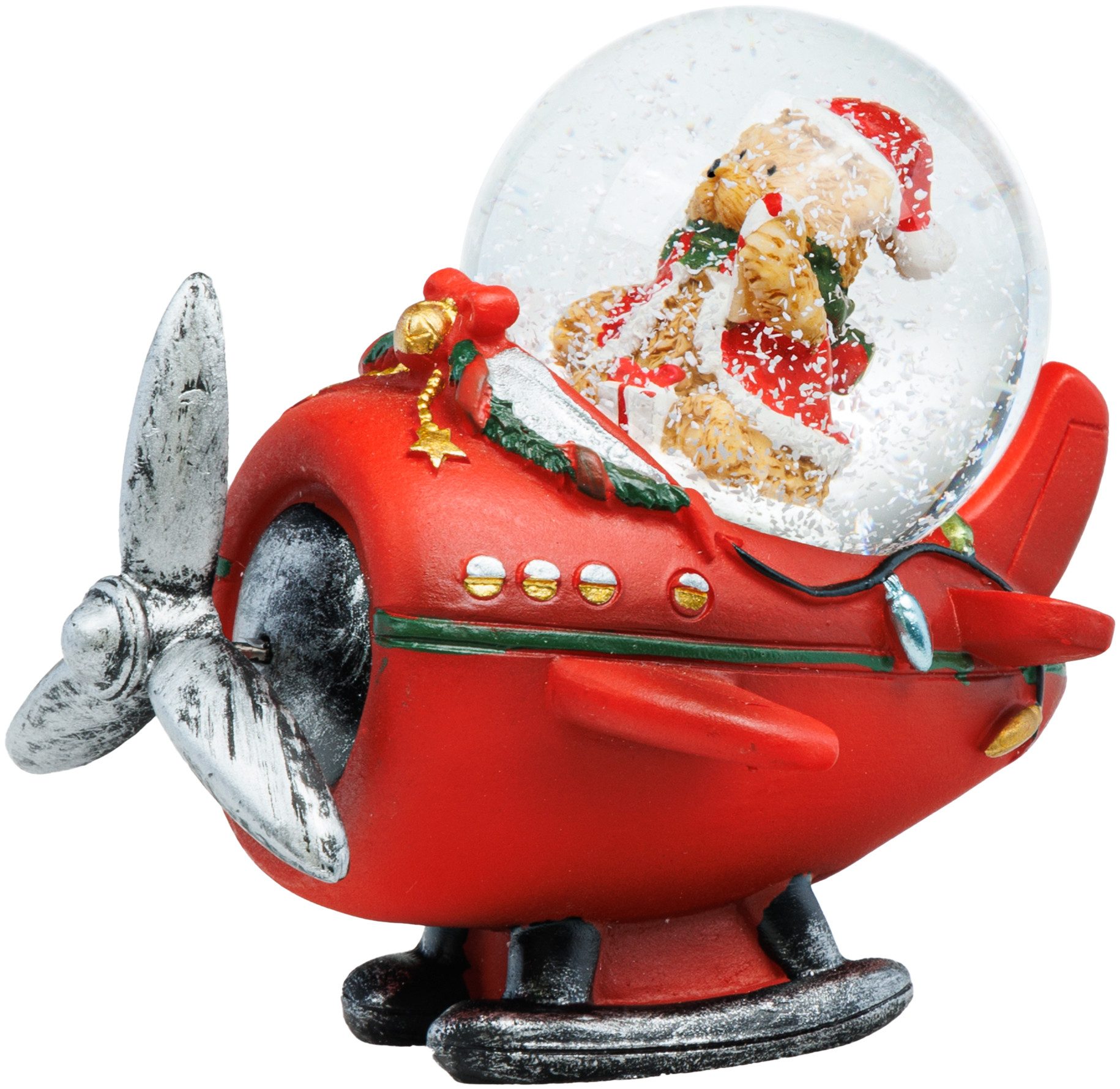 SIKORA Schneekugel SK42 Kleine Glas Schneekugel Weihnachtsbär im Flugzeug D:45mm, Besondere Winterdeko – das perfekte Geschenk für Familie & Freunde