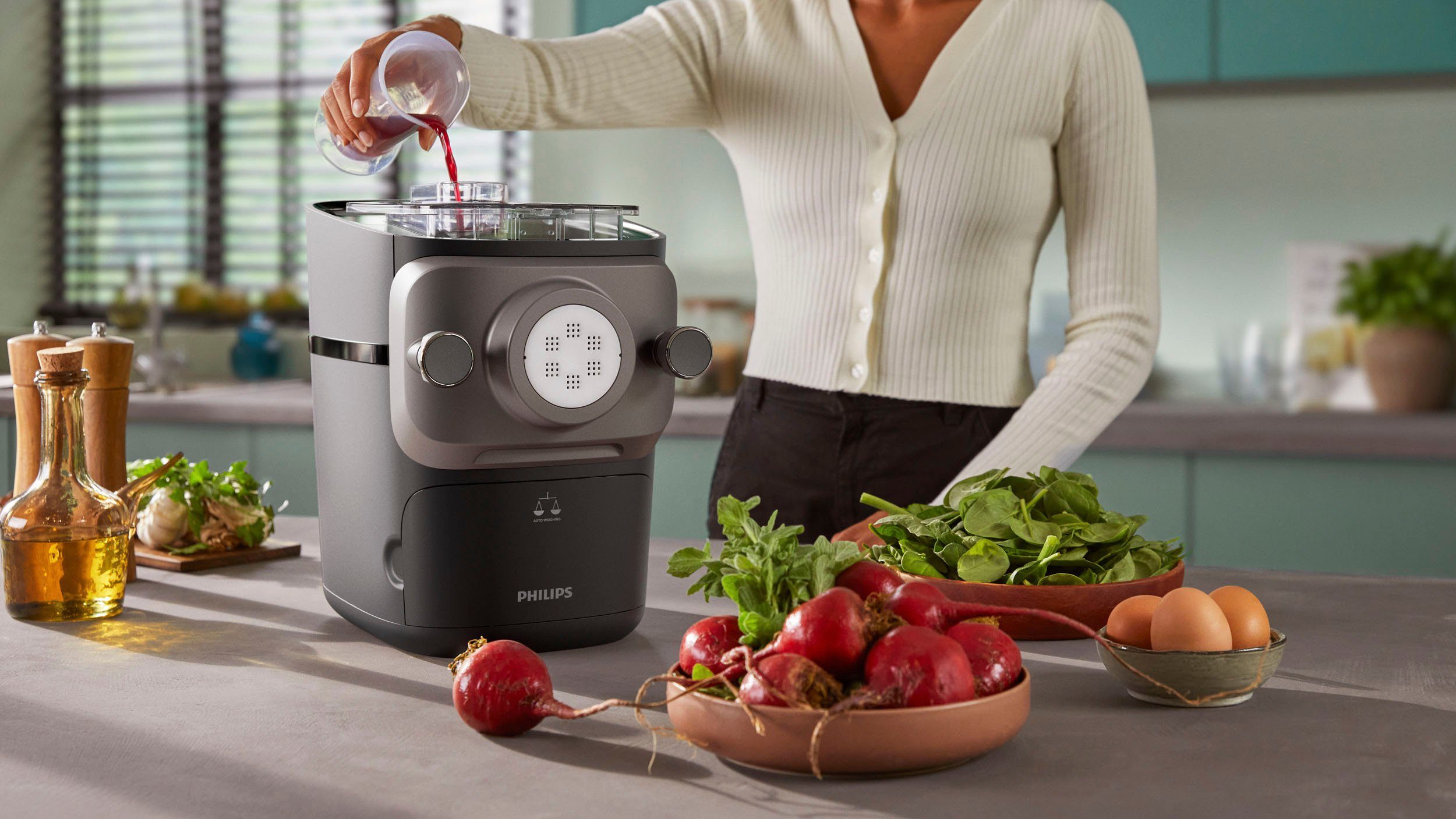 Philips Nudelmaschine Pastamaker HR2665/93 Avance Collection, 200 W, inkl. Wiegefunktion und 7 Formscheiben – Bild 5 von 5