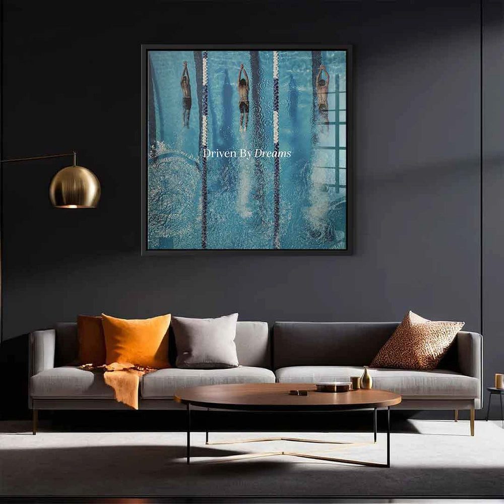 DOTCOMCANVAS® Acrylglasbild Driven by dreams #Swiming - Quadrat Edition - Acrylglasbild, Acrylglasbild Swiming Motivation Kunstdruck Wandbild