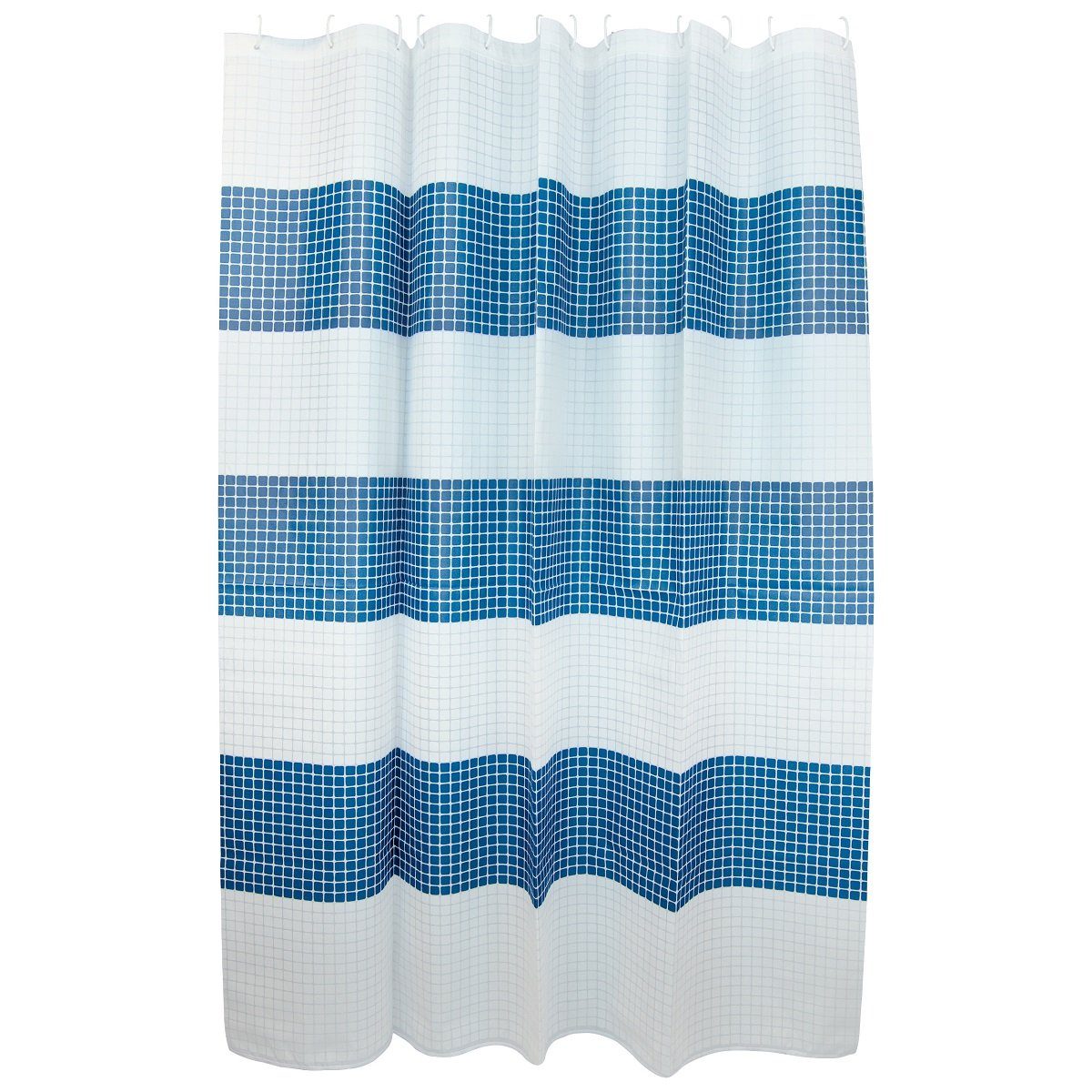 MSV Duschvorhang Cotexsa QUADRO Breite 180 cm, Premium Textil-Duschvorhang, Made in Spain, 100% Polyester, wasserundurchlässig, Anti-Schimmel-Effekt, Anti-Bakteriell beschichtet, waschbar 30°, 180 x 200 cm, Farbe weiß / blau