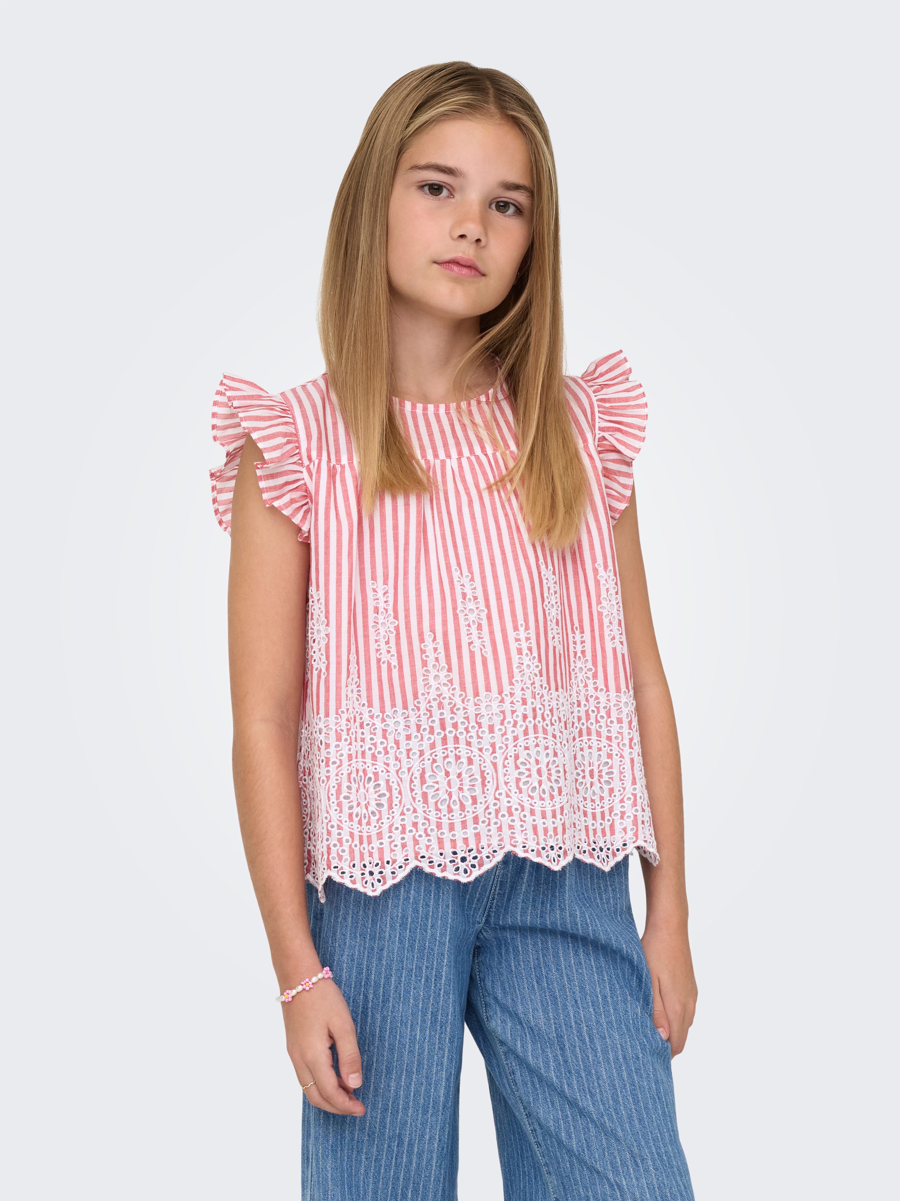 KIDS ONLY Blusentop KOGBONDI LIFE S/L EMB FRILL TOP WVN