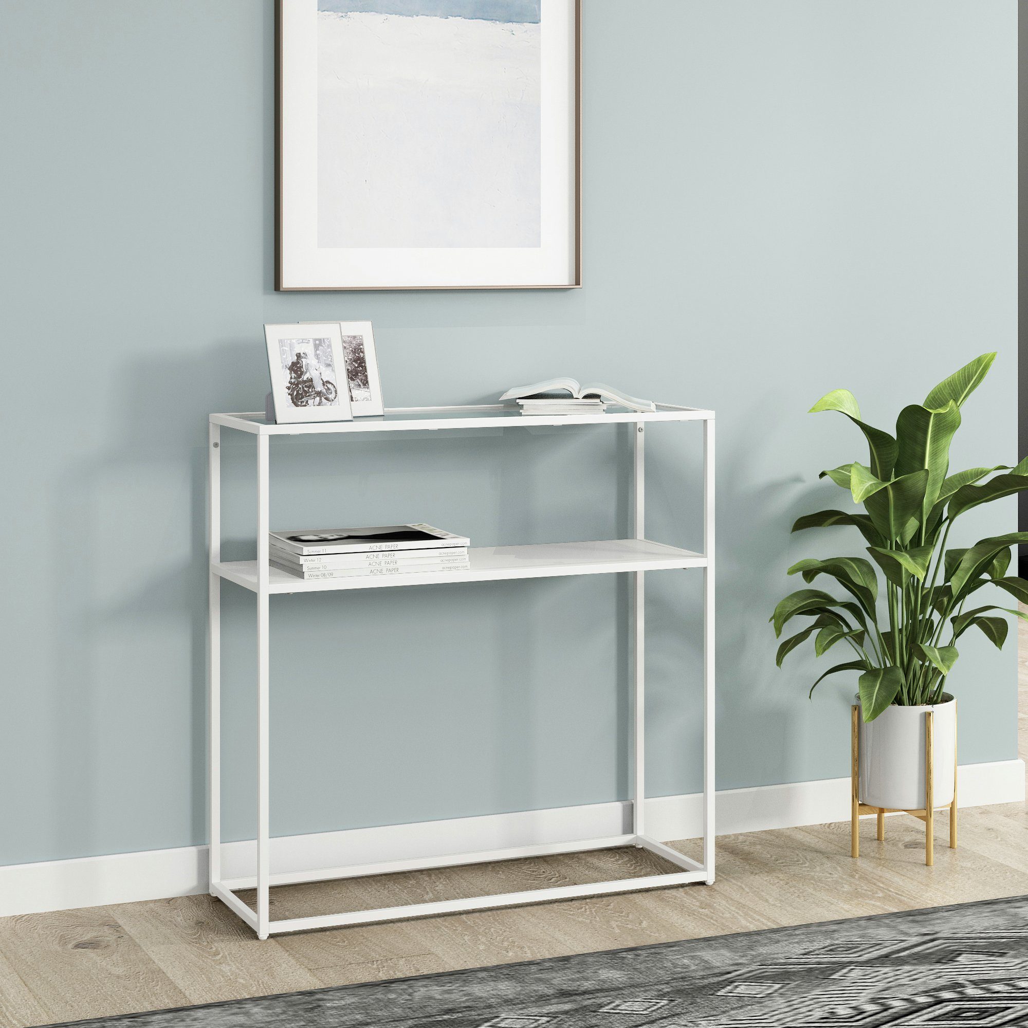 en.casa Konsolentisch, »Kuhmo« Flurtisch aus Glas 80x80x30 cm Weiß günstig online kaufen