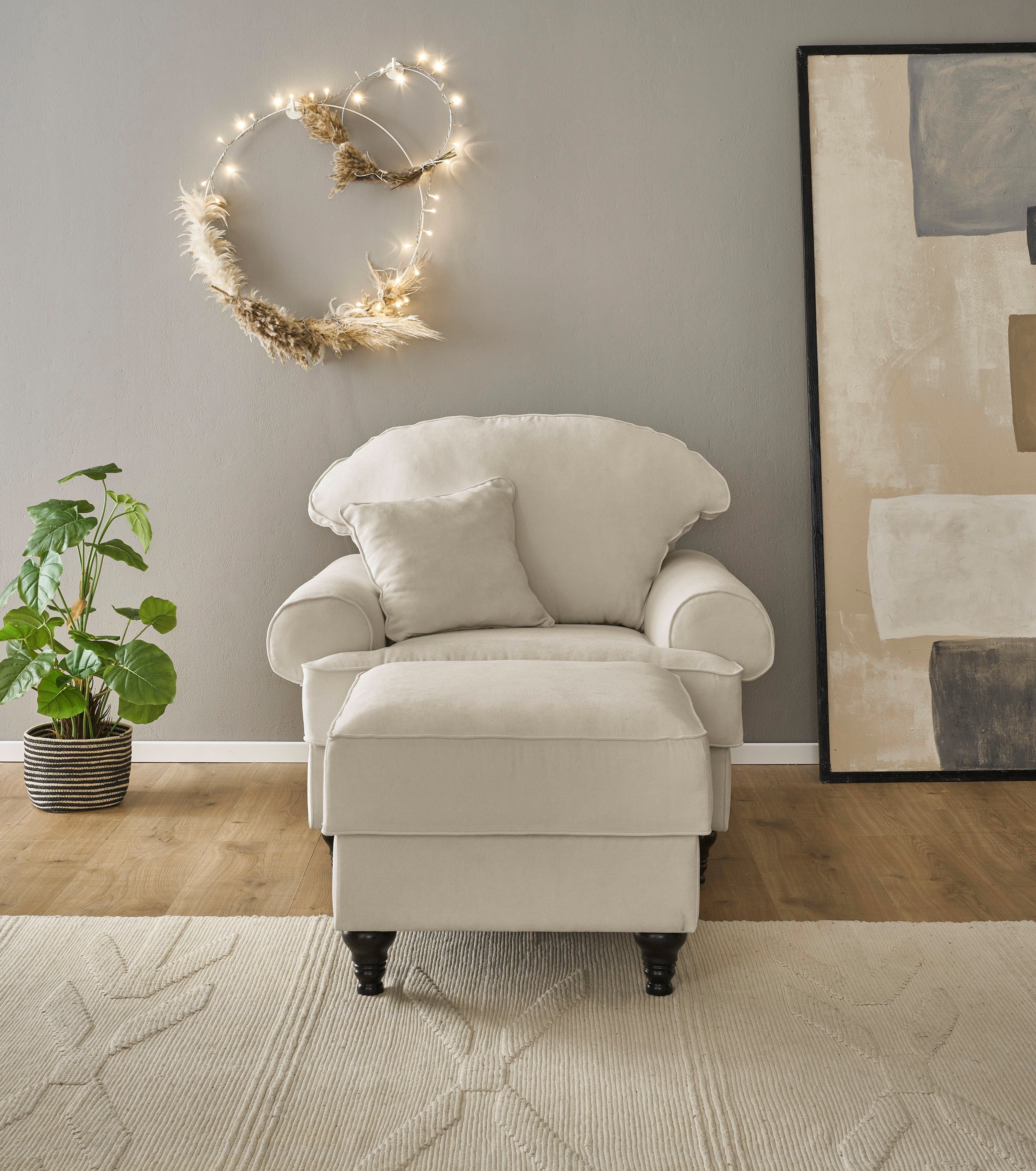 Home affaire Sessel WESTMINSTER (Set, 2-St., 1Sessel, 1 Hocker), mit Federkern-Polsterung