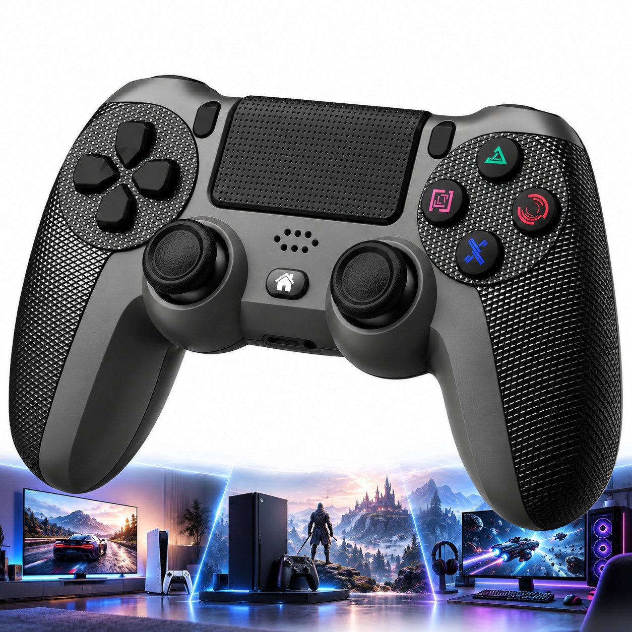 ibettertec Wireless Controller PS4/Pro/Slim/PC m. Vibration, Gyro & Touchpad Gamepad (Set, 1 St., 6-Achsen-Gyrosensor Doppelvibration Share-Funktion integrierter)