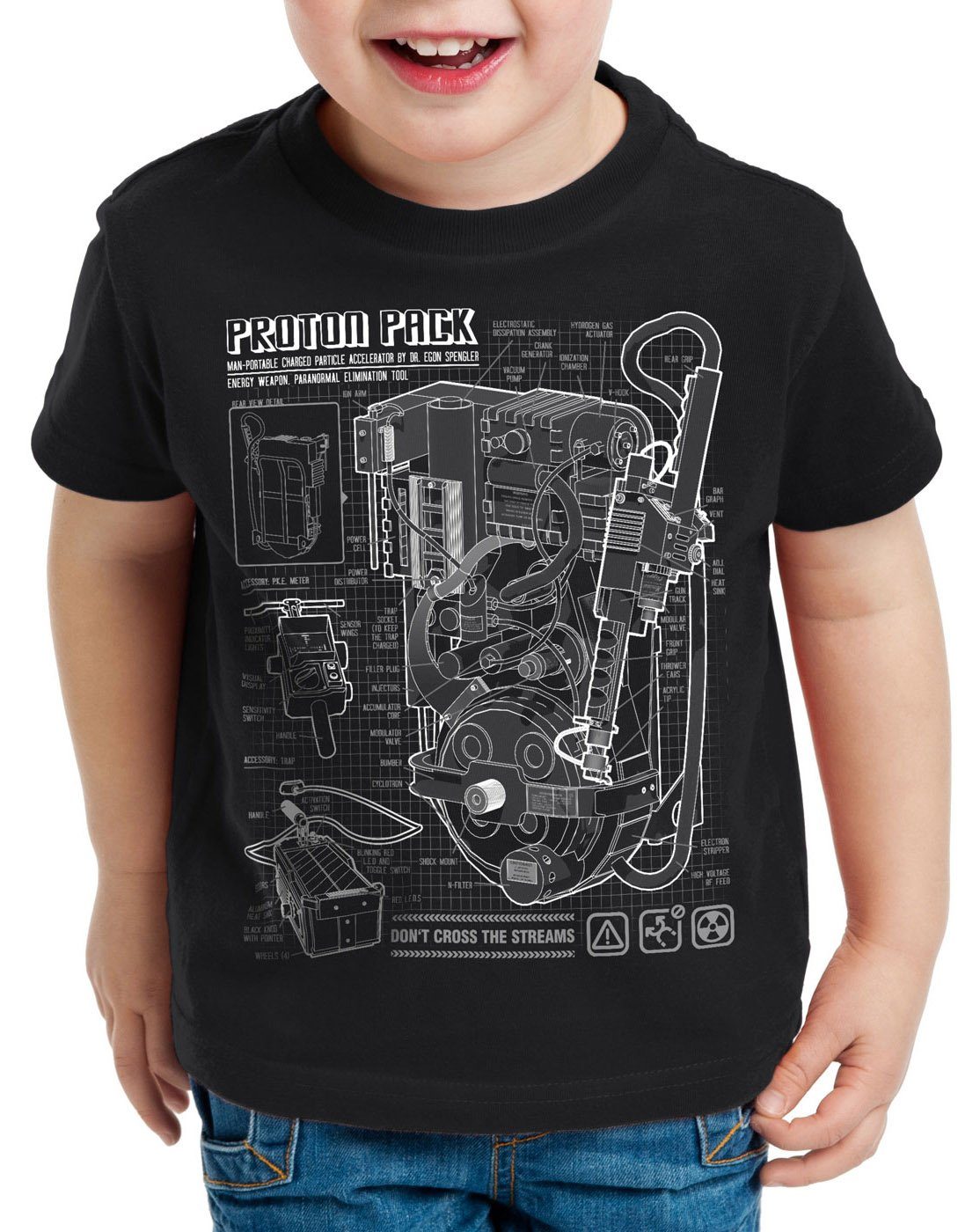 style3 Print-Shirt Kinder T-Shirt Geisterjäger Protonenstrahler Blaupause proton pack schwarz
